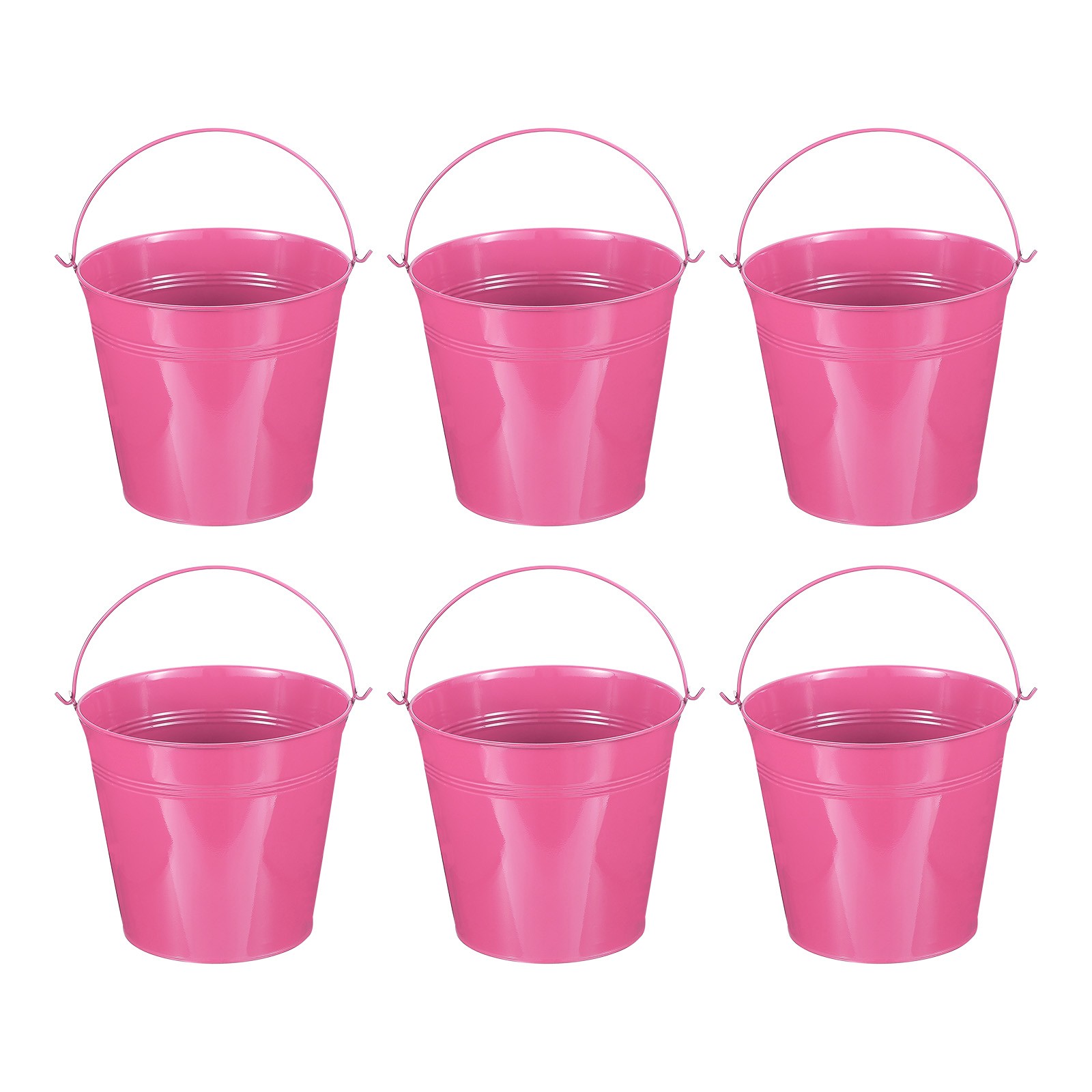 6 Pcs 7"x6.2" Small Metal Buckets with Handle Mini Galvanized Bucket Rose Red