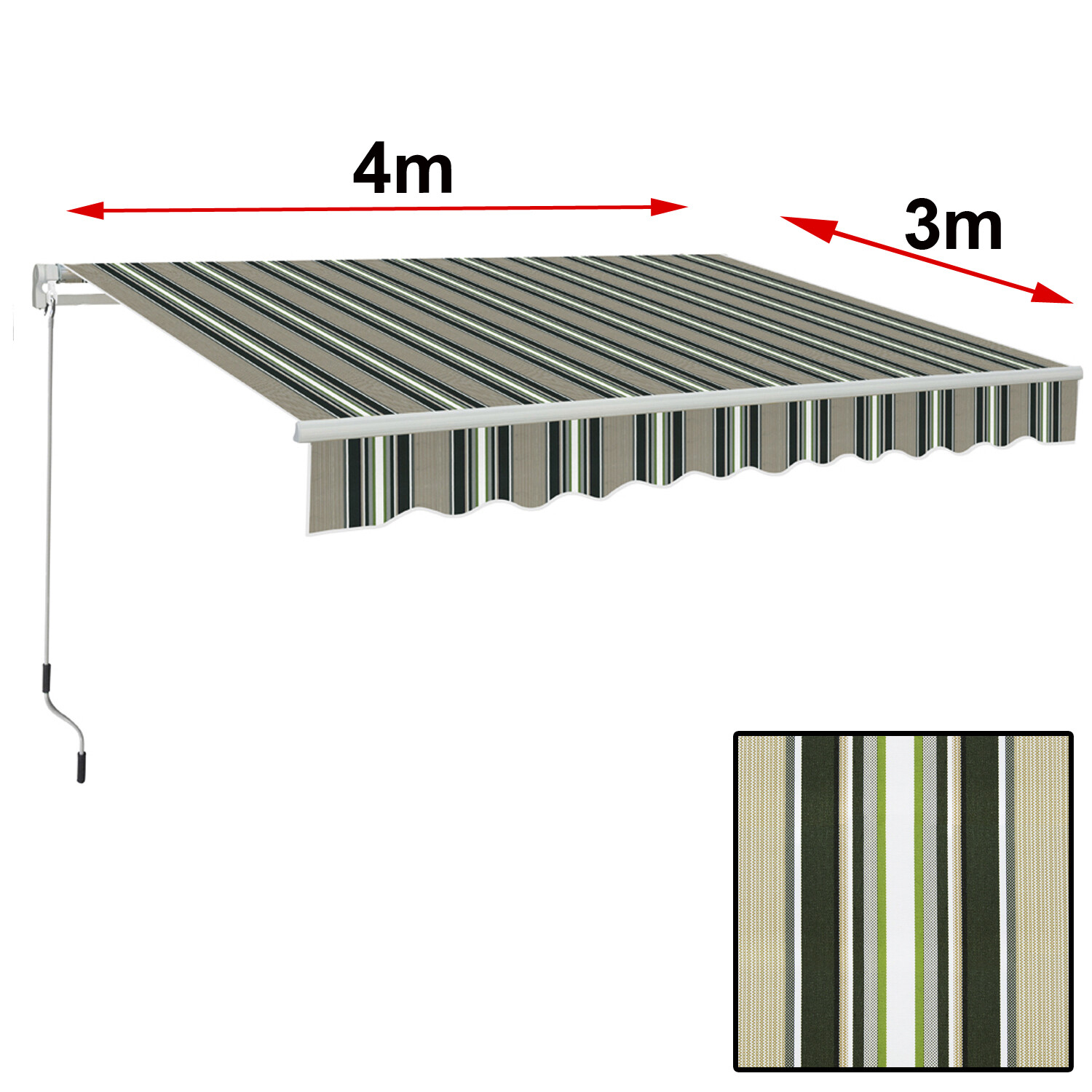 4x3M DIY Manual Awning Garden Canopy Sun Shade Retractable Shelter Multi Stripe