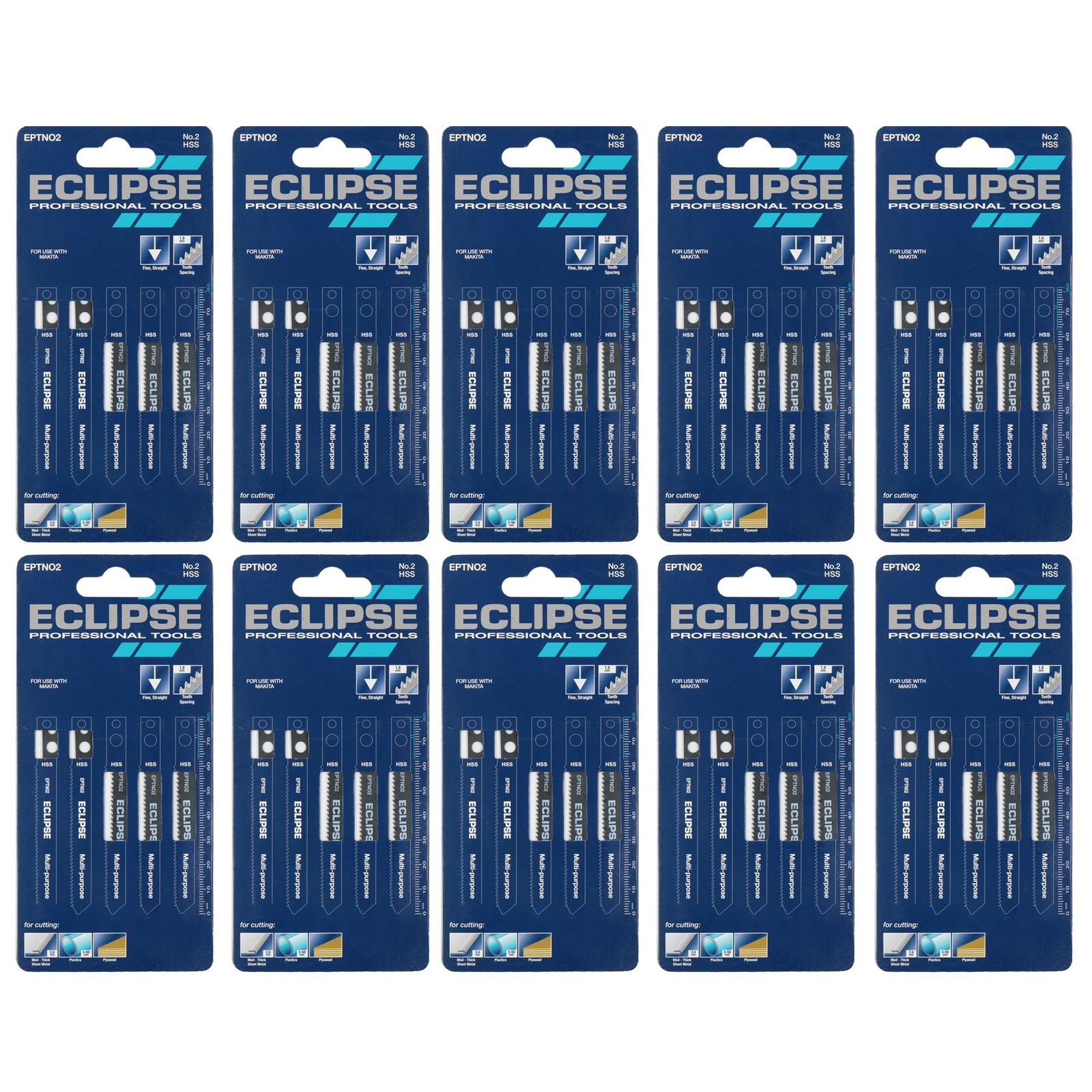 50pc EPTN02 HSS Eclipse Jigsaw Blade 2.5 - 6mm Cutting 1.8mm Tooth Spacing