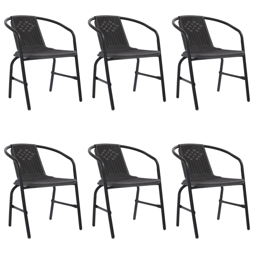 6x Garden Chairs Plastic Rattan and Steel 110 kg Outdoor Patio Armchair vidaXL