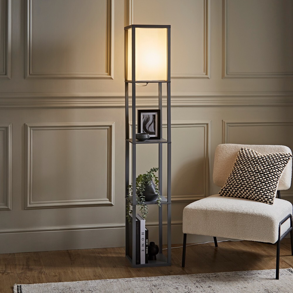 Floor Lamp Shelves Standard Shelf Storage Wooden Standing Living Room Light