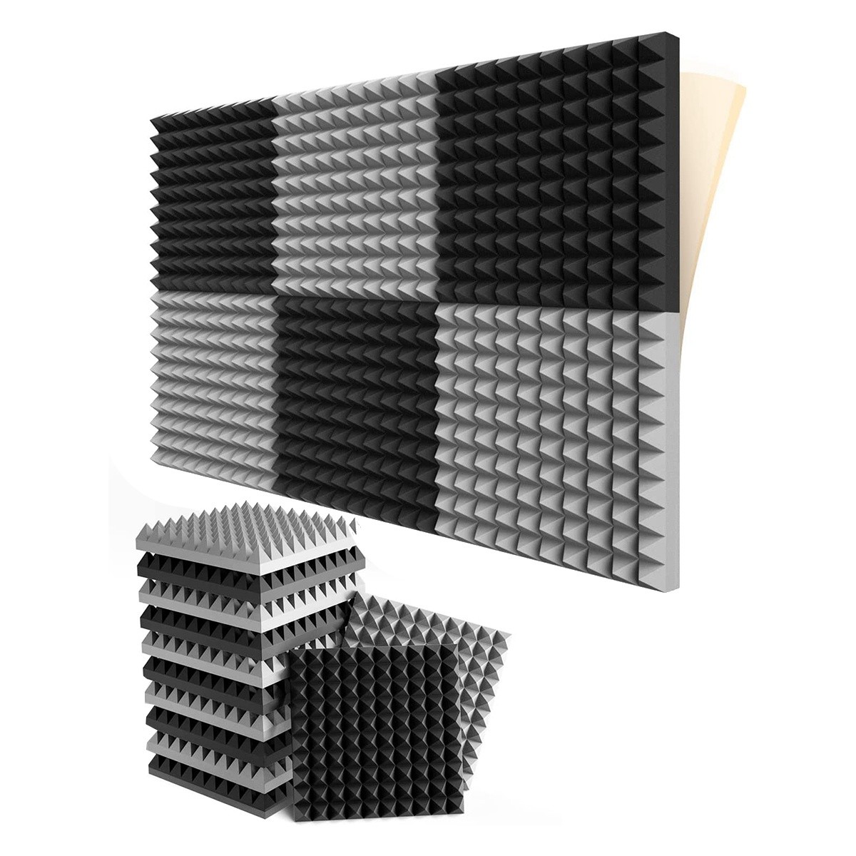 12 Pack Self-Adhesive Sound Proof Foam Panels 2x12x12 Inch Pyramid 7811