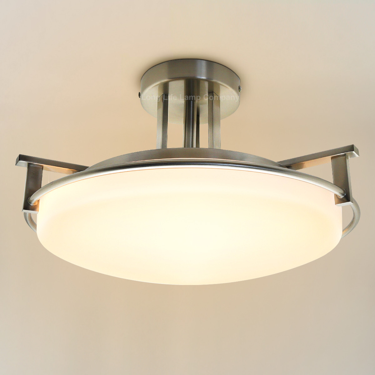 Round Brush Chrome Ceiling Light Semi Flush Mount Opal Lamp Shade H3092