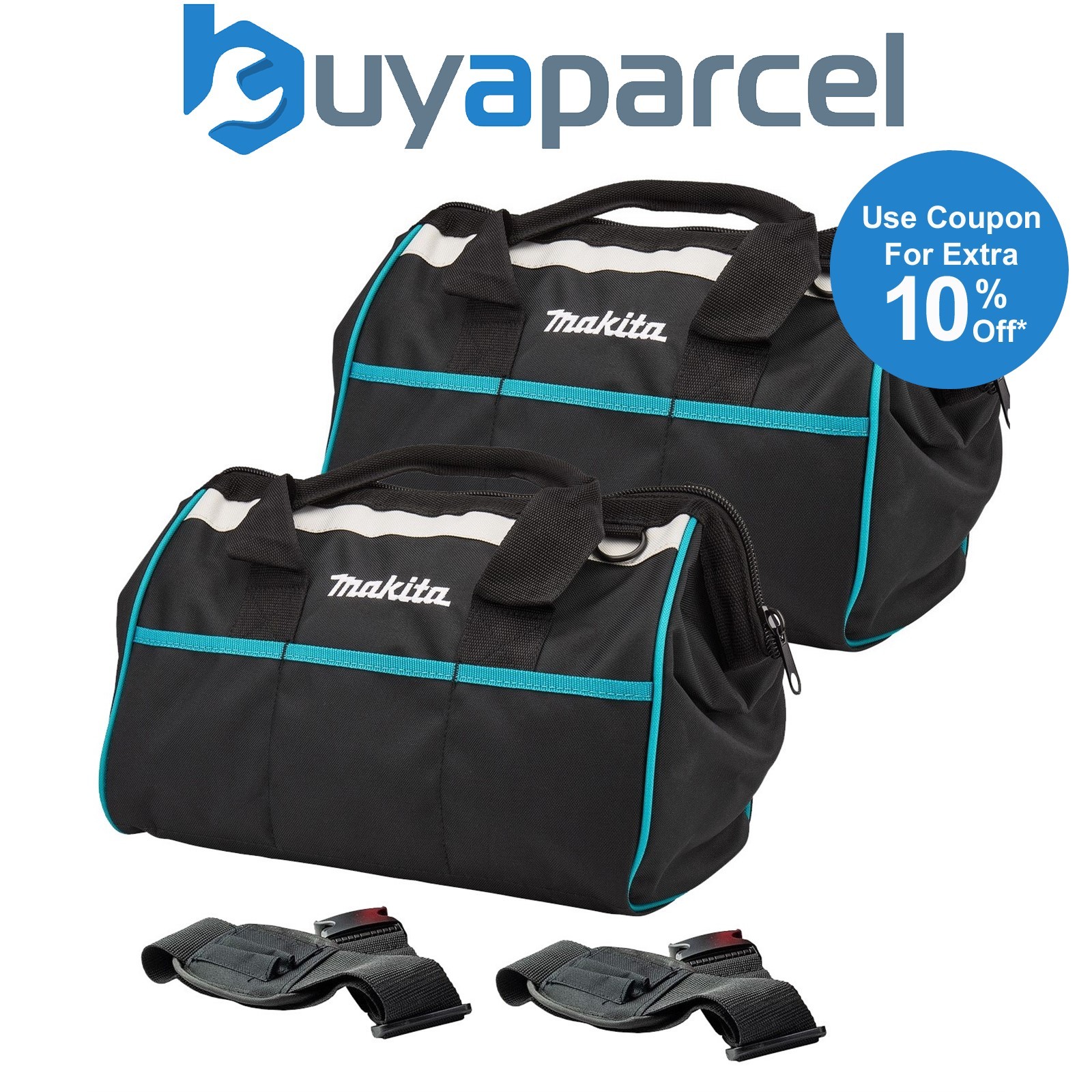 2 x Makita Tradesmans Holdall Tool Bag 15" 36cm Blue Black Pockets + Strap