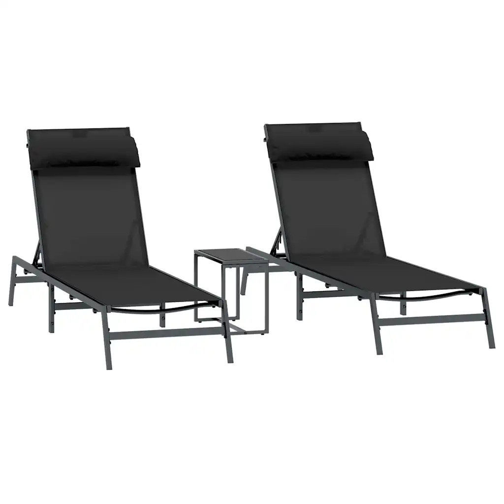 vidaXL Sunloungers 2-person 3 pcs Black and Anthracite Steel, Modern Garden and