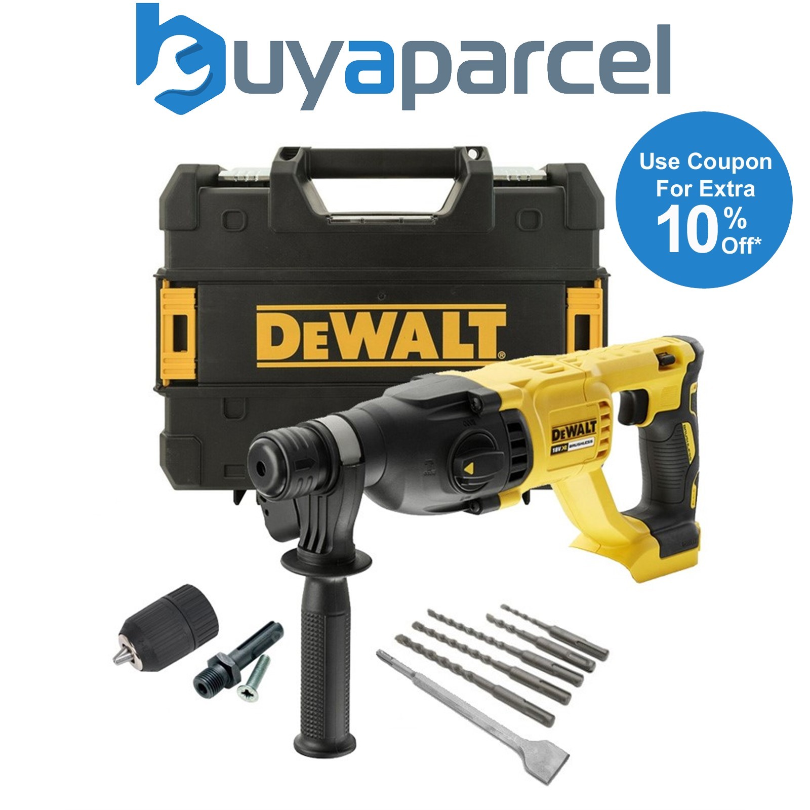 Dewalt DCH133N 18v Brushless SDS Hammer Drill 3 Mode Bare + Tstak + Chuck +Bits