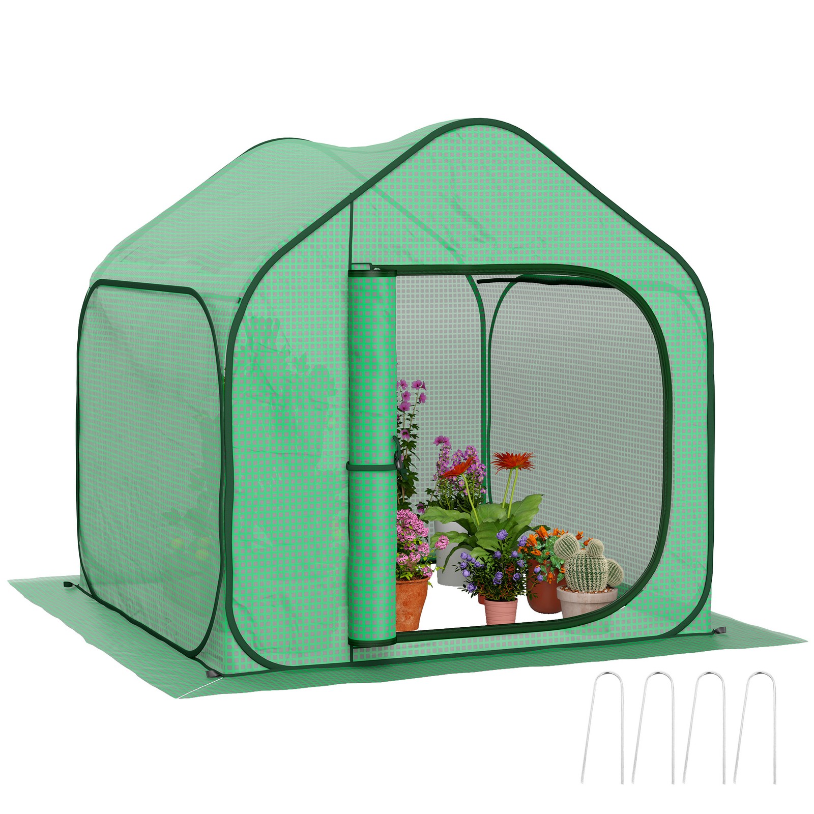 Outsunny Mini Pop Up Greenhouse w/ Reinforced PE Cover, Zipper Door, Green