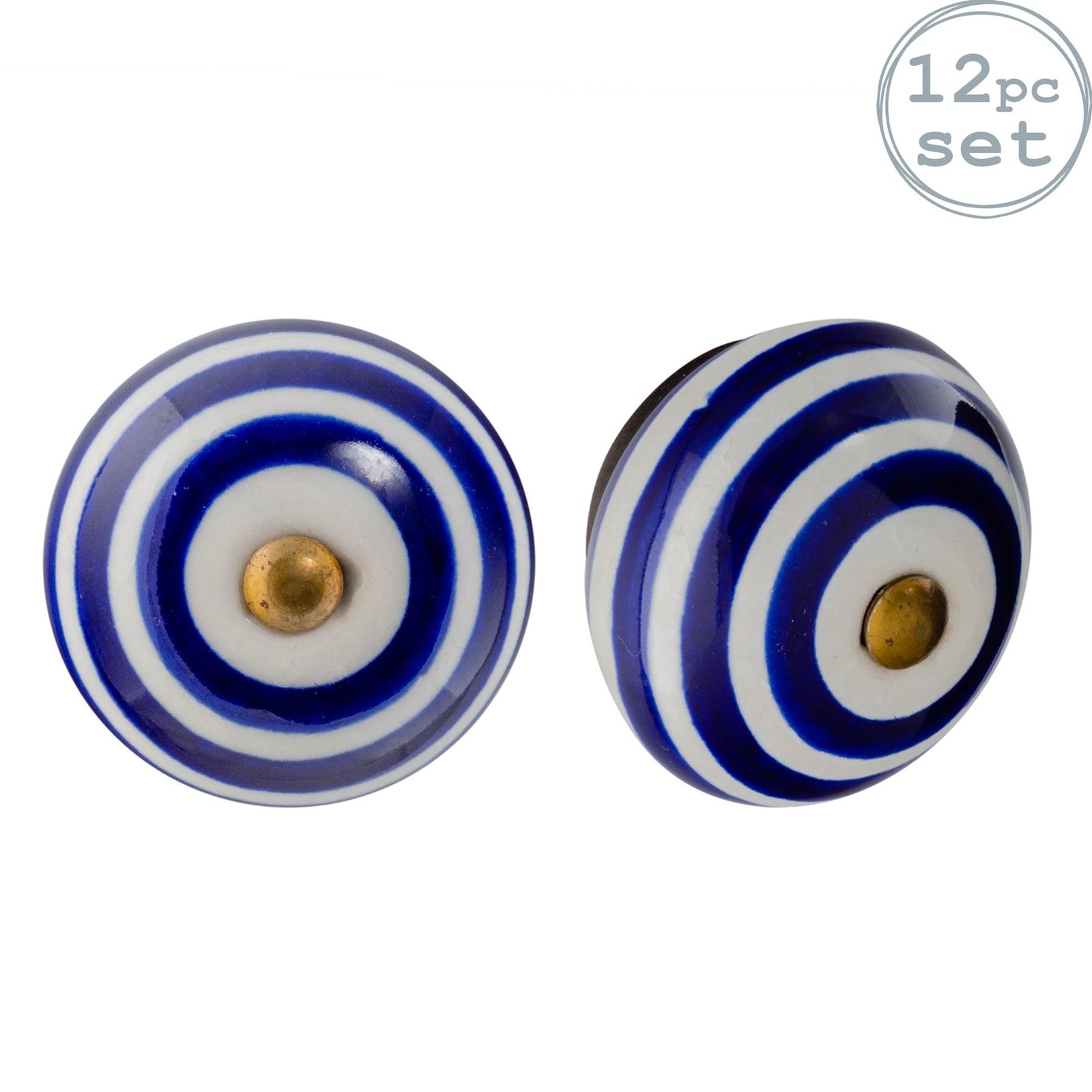 12x Round Ceramic Cabinet Knobs Cupboard Door Drawer Handles Navy Stripe