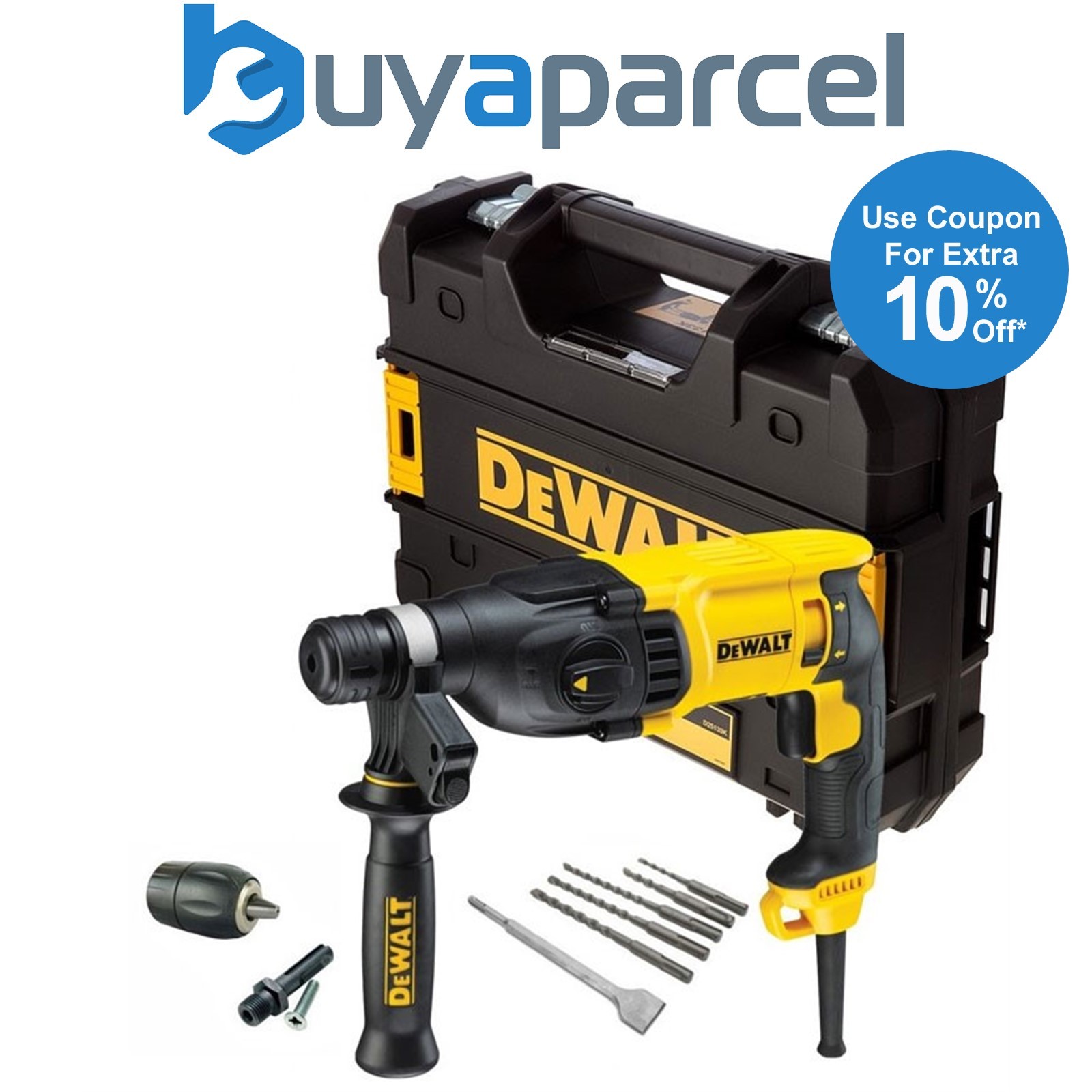 Dewalt D25133K 240v SDS+ 3 Mode SDS Hammer Drill + Bits + Chisel + Chuck & Tstak