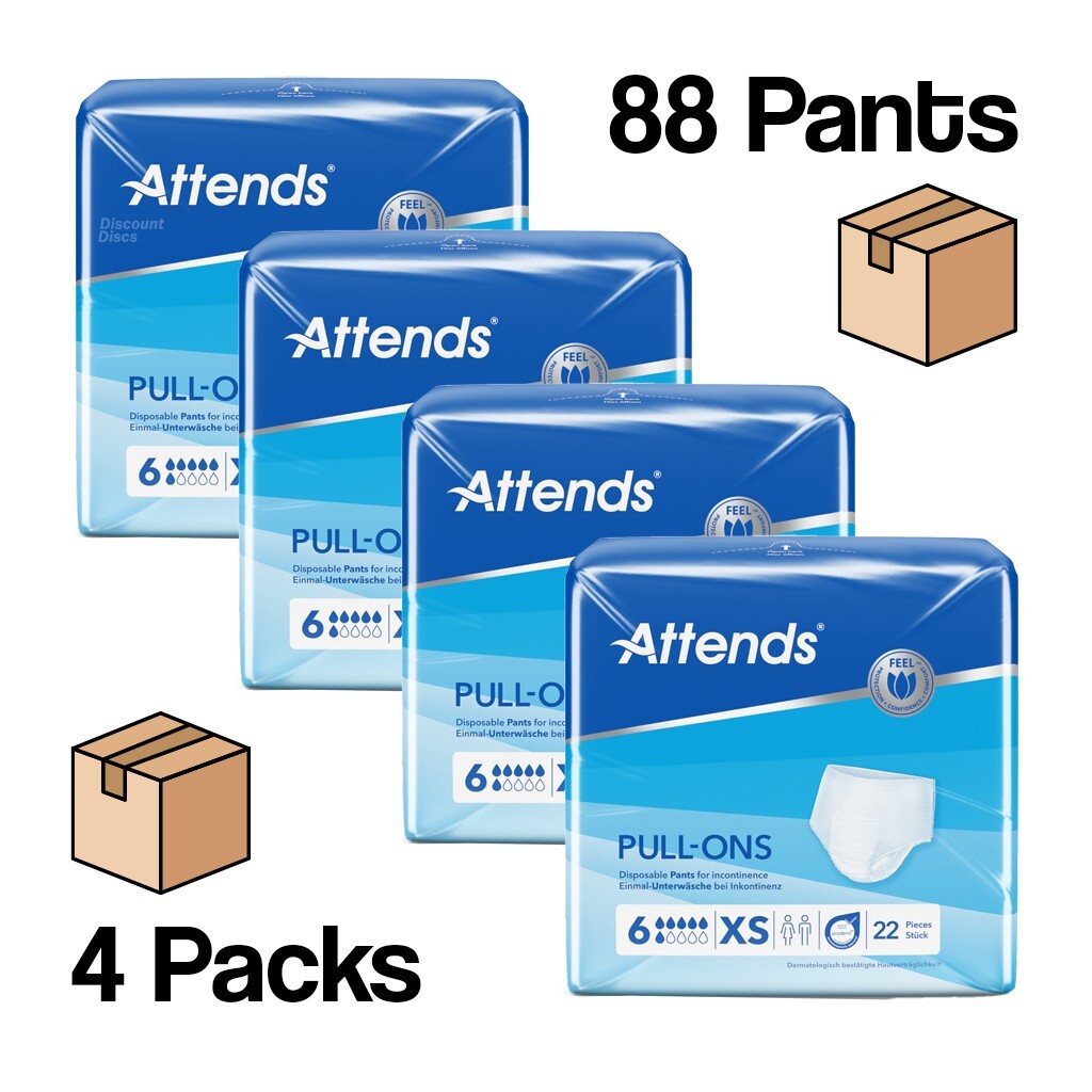 Adult Nappies Incontinence Pull up Pants ATTENDS 6XS EXTRA SMALL 4 PACKS OF 22