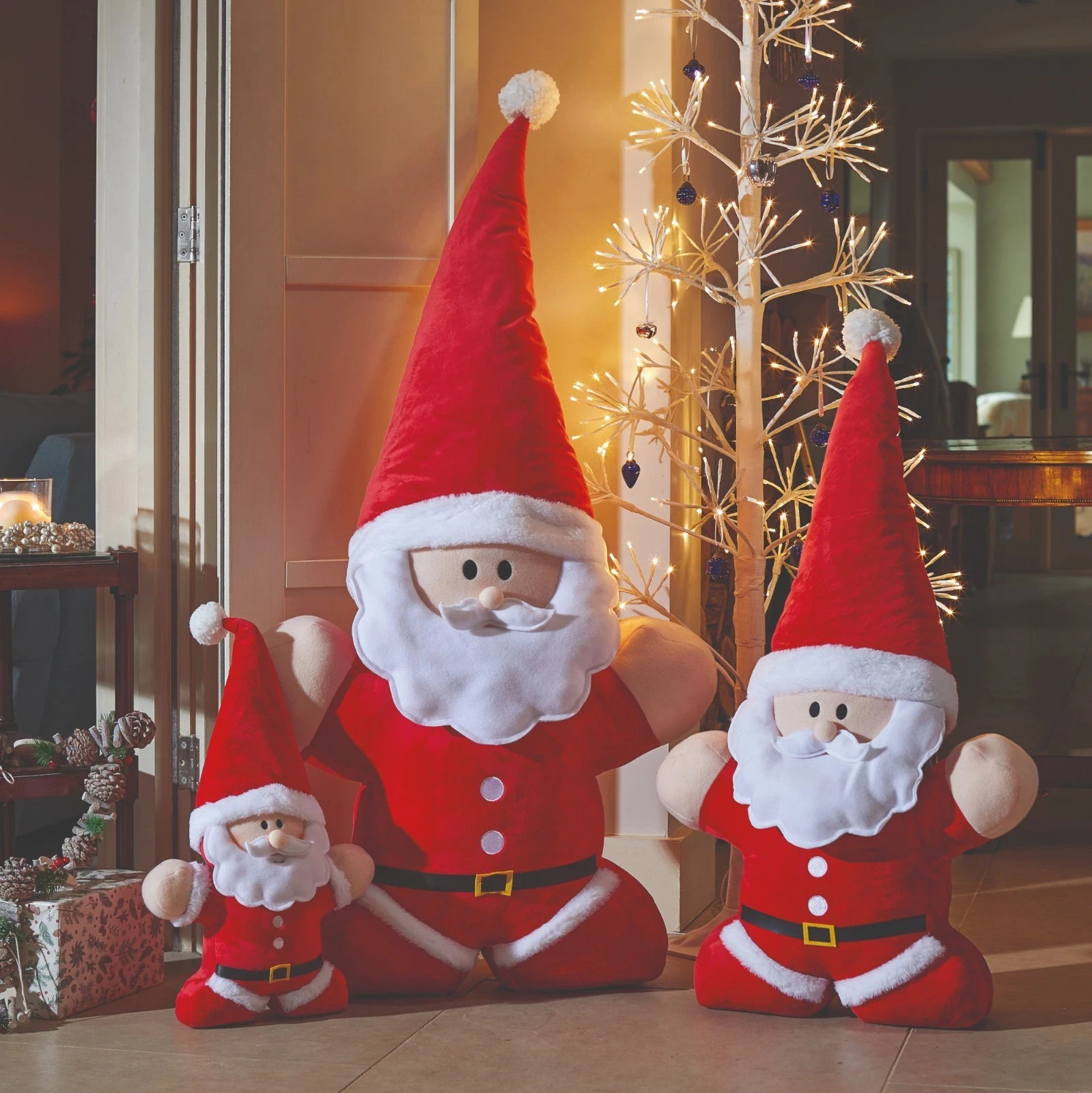 Santa Claus Plush Decoration 3pc Set Soft Xmas Pillow Large Home Decor Squishy