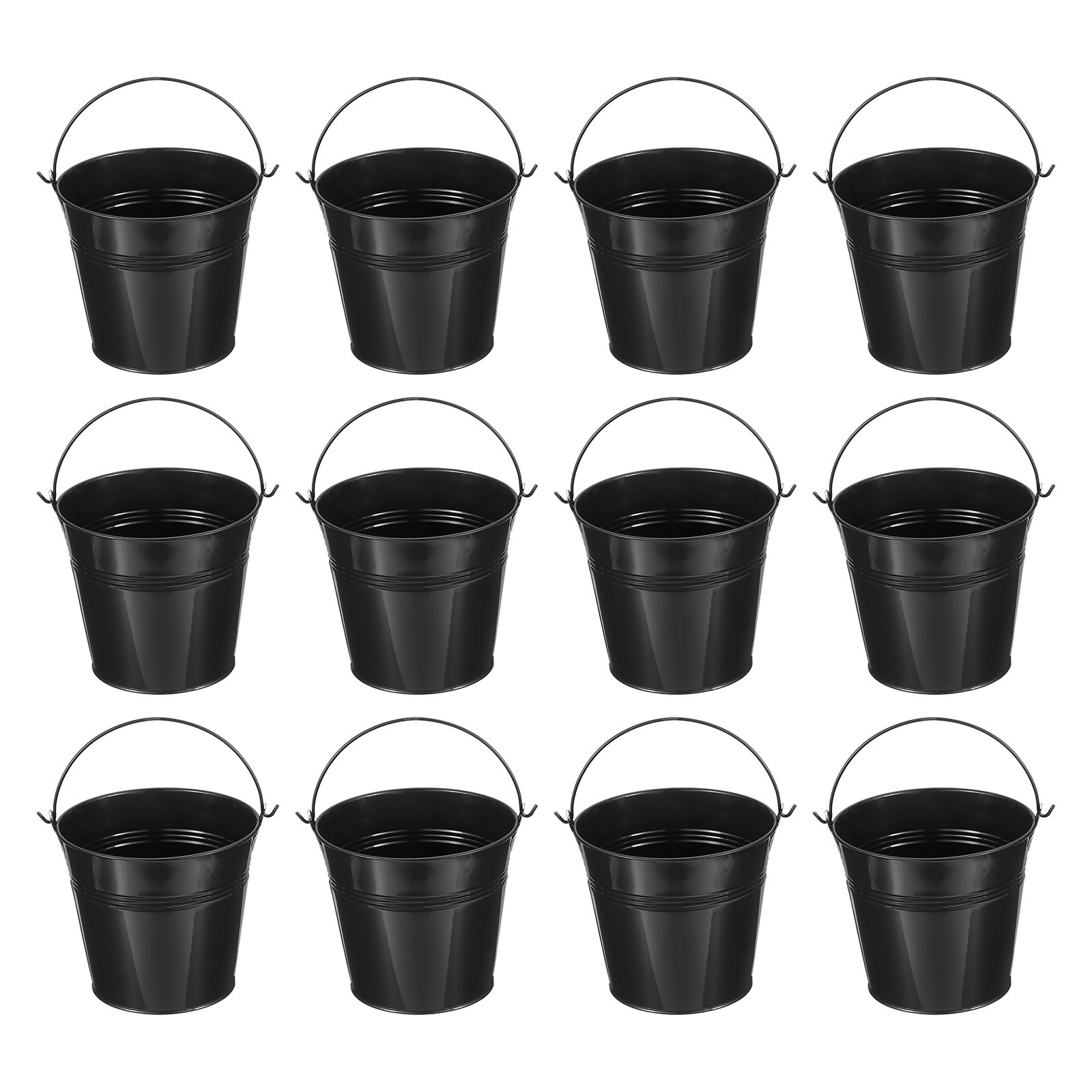 12 Pcs 5.1"x4.7" Small Metal Buckets with Handle Mini Galvanized Bucket Black