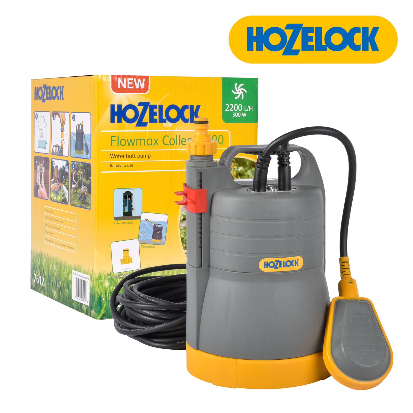 HOZELOCK FLOWMAX COLLECT 2200 SUBMERSIBLE WATER BUTT PUMP FLOAT SWITCH RAIN HOSE