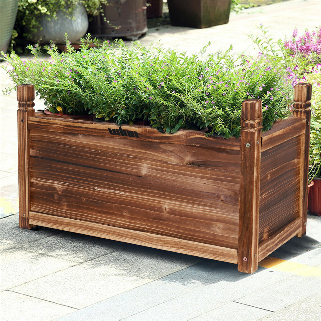 60x30x34cm Wood Raised Flower Bed Vegetable Herb Plant Box Stand Containers