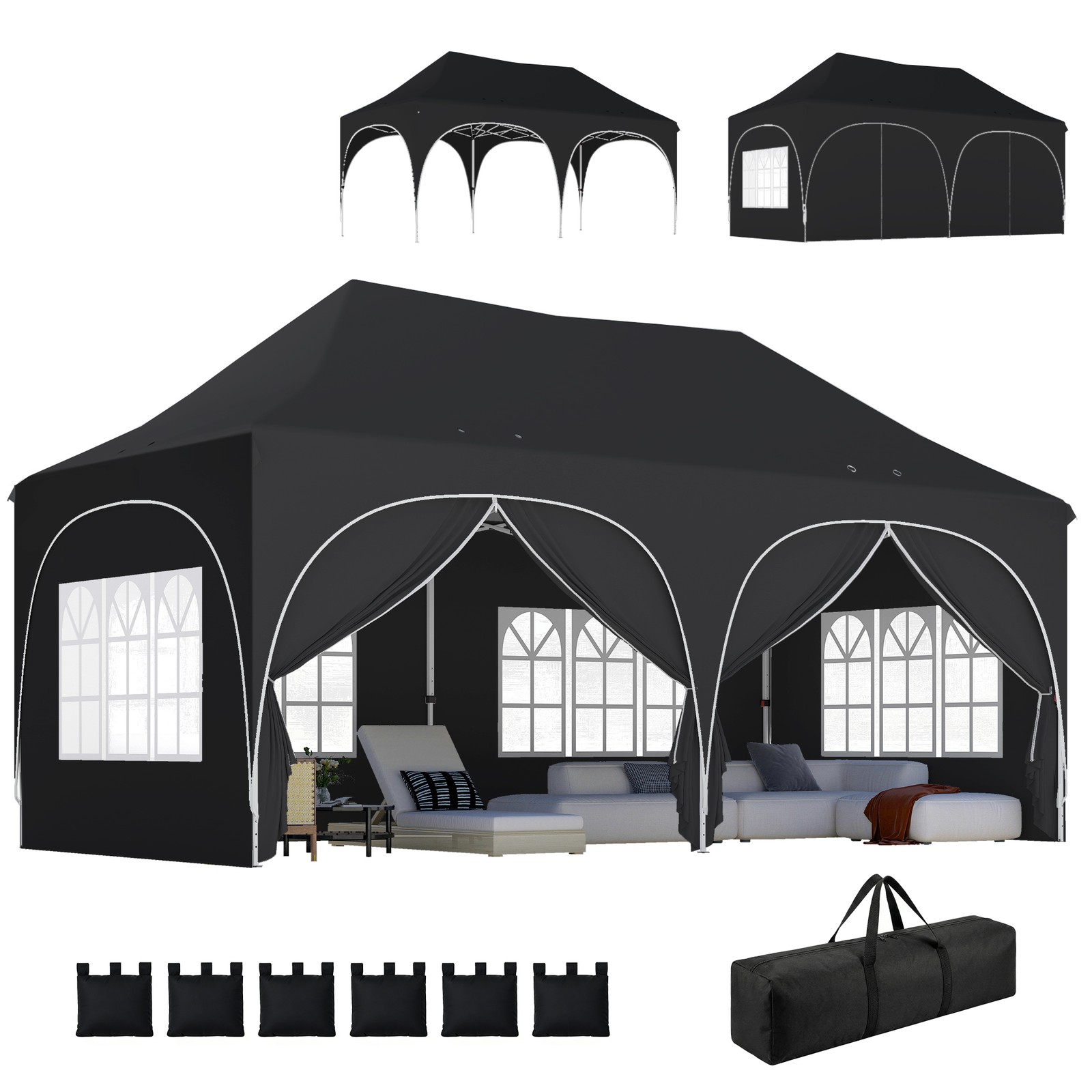 Outsunny 3 x 6m Pop Up Gazebo with Sides, Peak Top Garden Party Tent Marquee