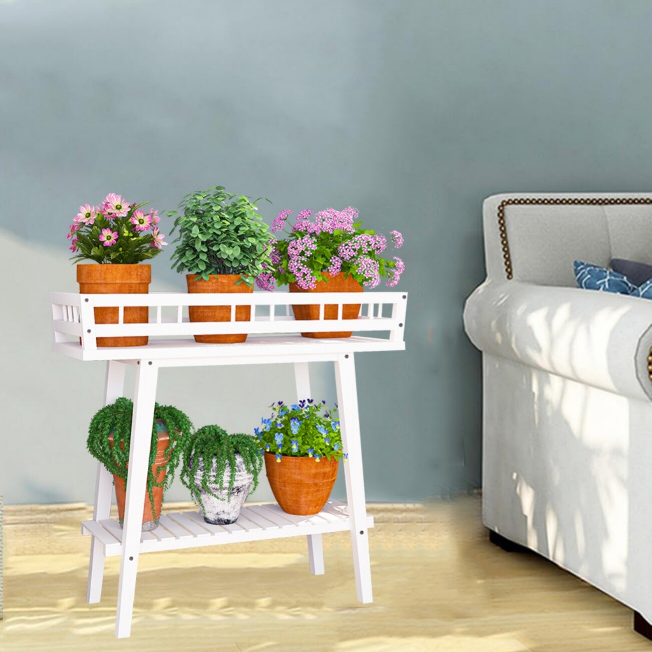 Victoria White Plant Stand Indoor Flower Shelf for Garden &Sofa Side Table Decor