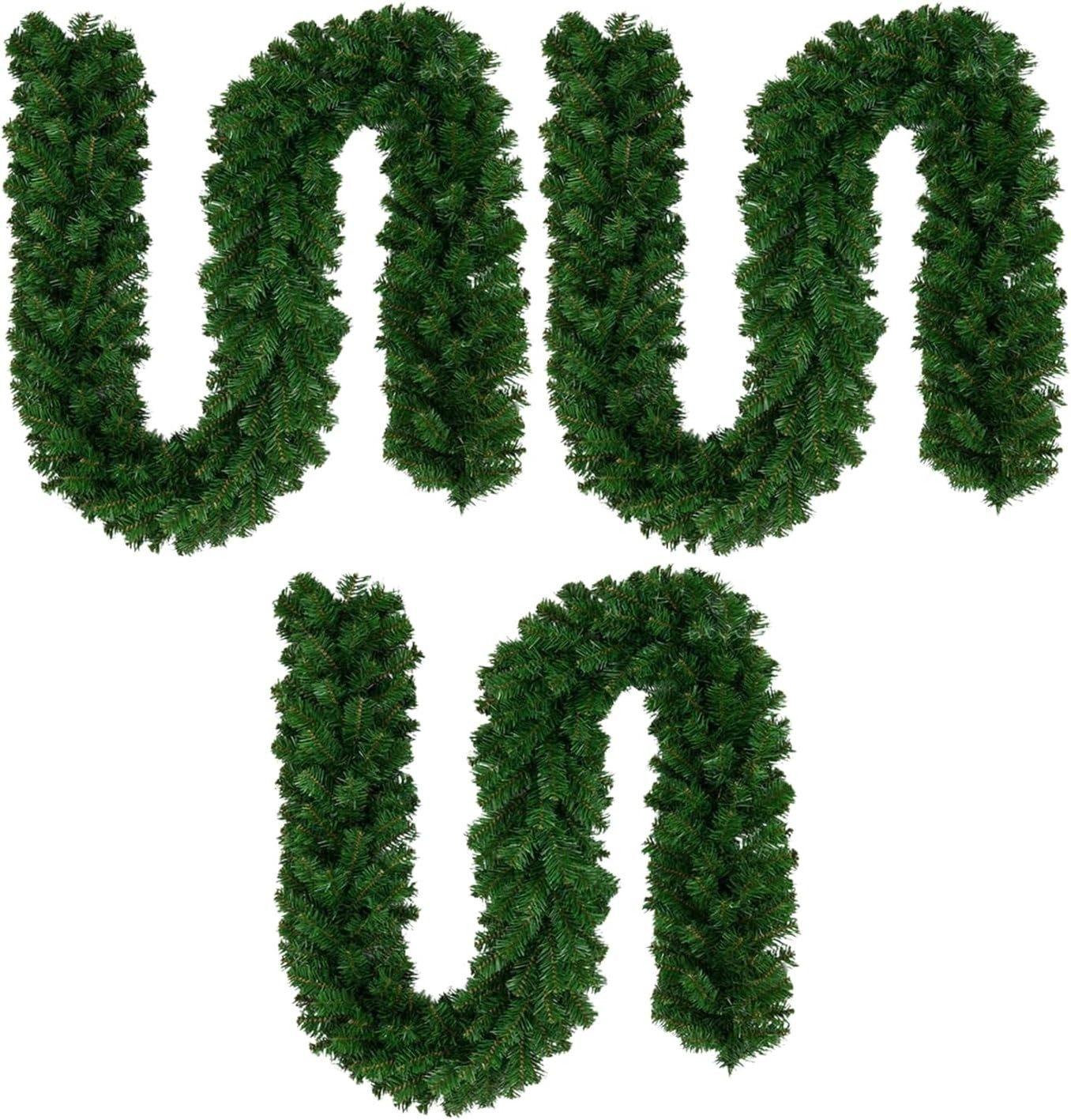 9ft Luxury Christmas Garland 3pc Set Plain Artificial Green Home Decoration