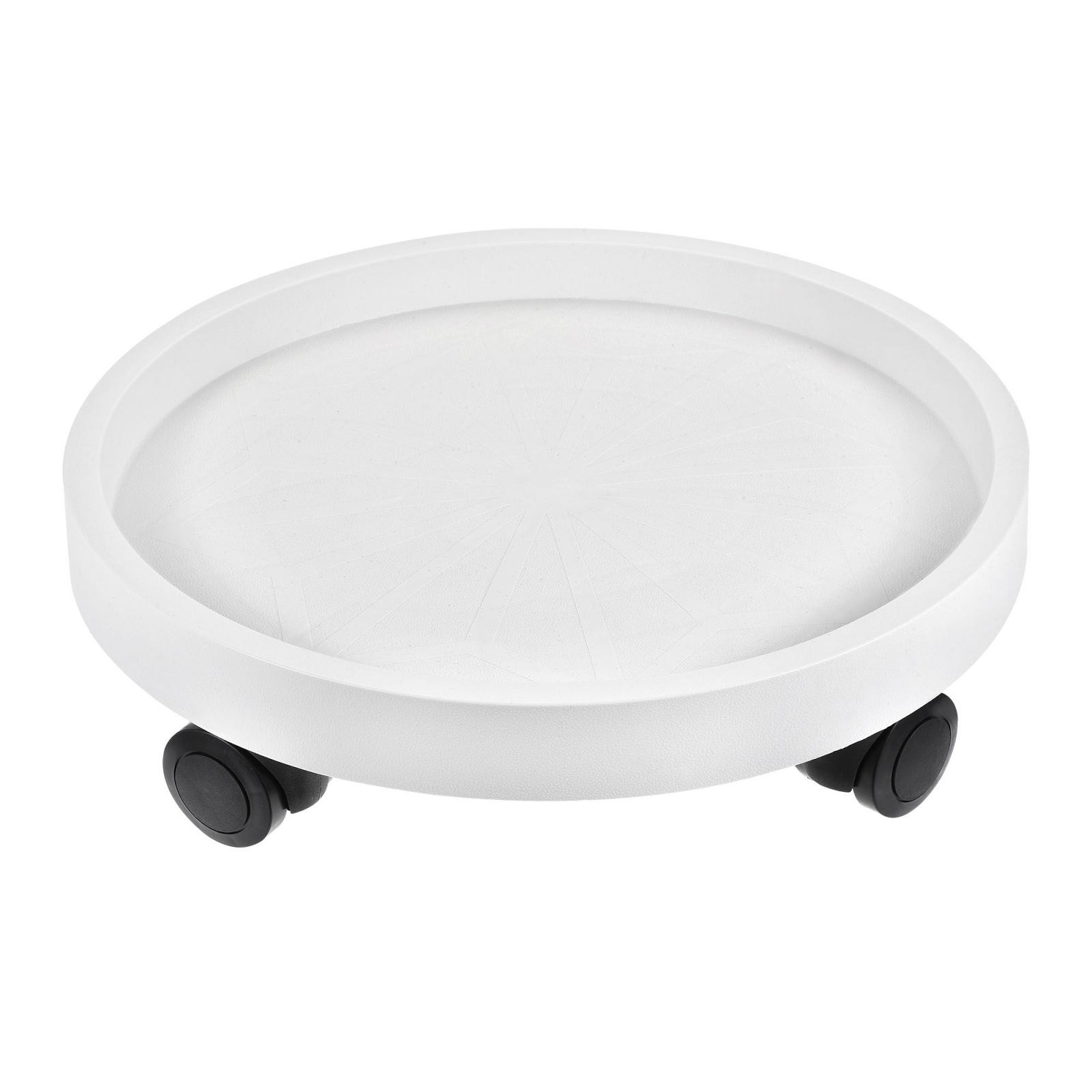 14" Plant Pallet with Wheels Round Plastic Rolling Flowerpot, White