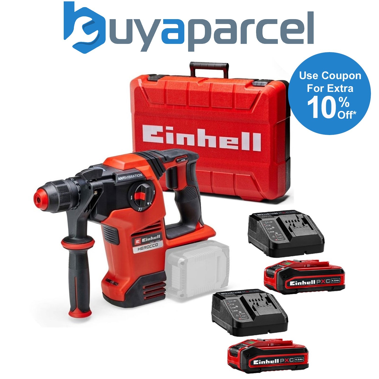 Einhell Professional 18/36V PXC Cordless SDS Hammer Drill HEROCCO 36/28 + x2 4ah