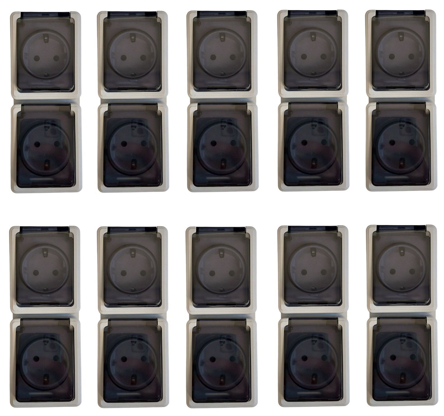 10x Double Socket 2 Compartment Set Humid Zone Surface Mount 16 A/250 V /IP44