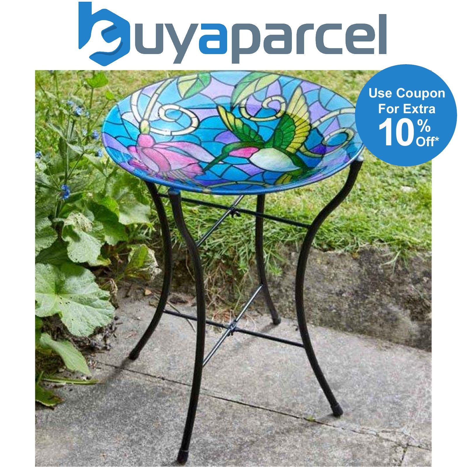 Smart Garden Hummingbird Stained Glass Wild Bird Bath Garden Decor