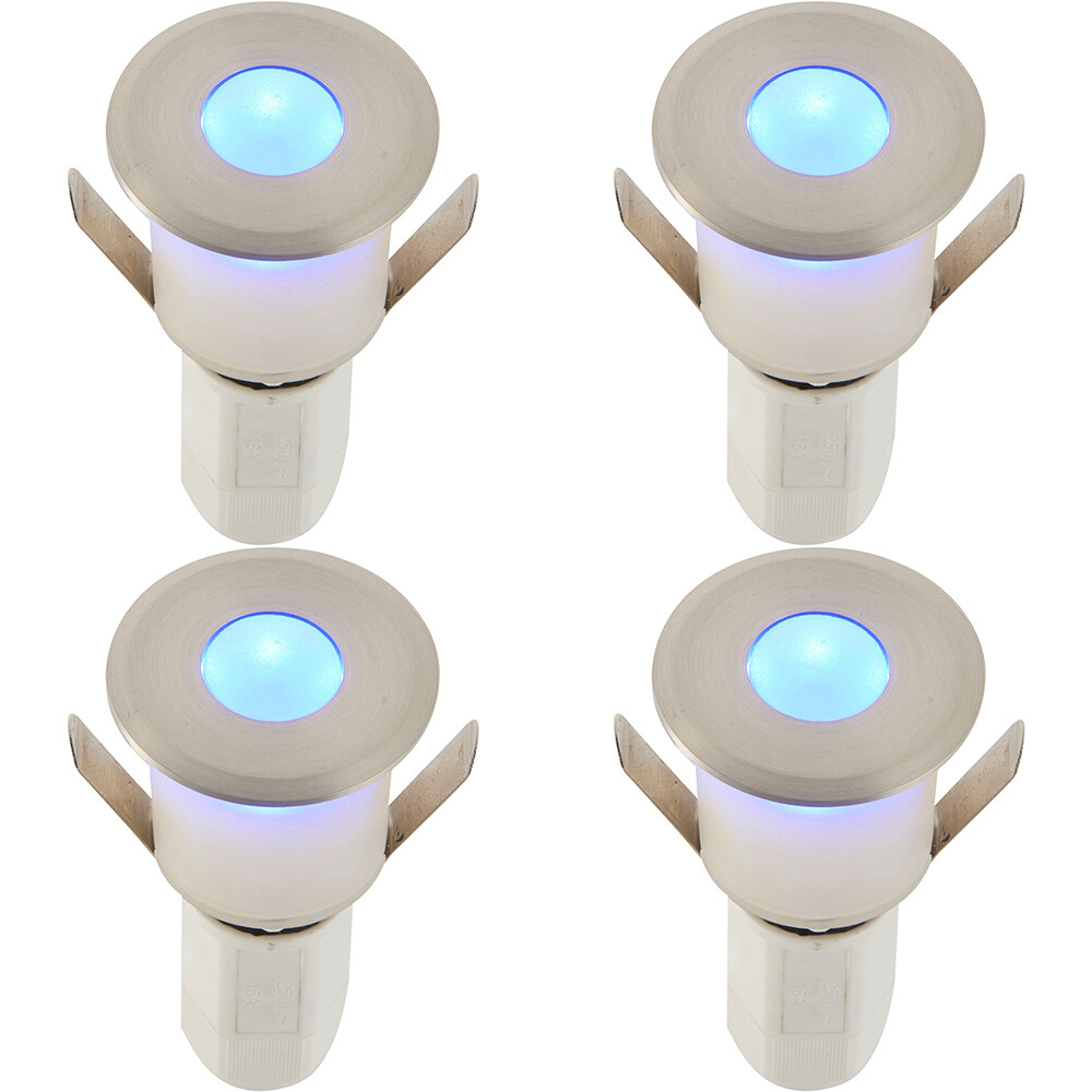 4 PACK Recessed Decking IP67 Guide Light - 1.2W Blue Light LED - Satin Nickel
