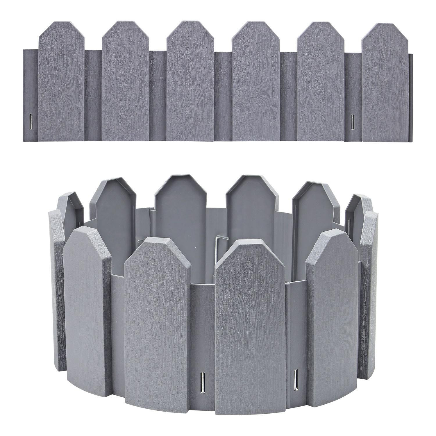 12 Grey Plastic Wooden Effect Lawn Border Edge Garden Edging Picket Fencing Set