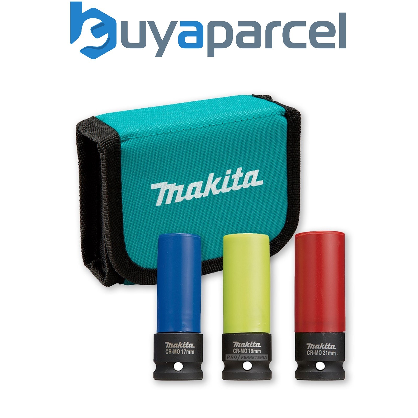 Makita E-12354 Wheel Nuts Deep Socket Set 1/2" Square Drive Colour Coded + Pouch