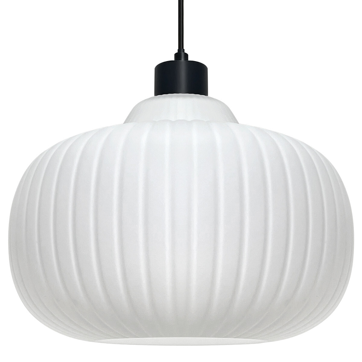 Oval Globe Ceiling Pendant Light Ribbed Opal Glass Lamp Shade Hanging Light K416