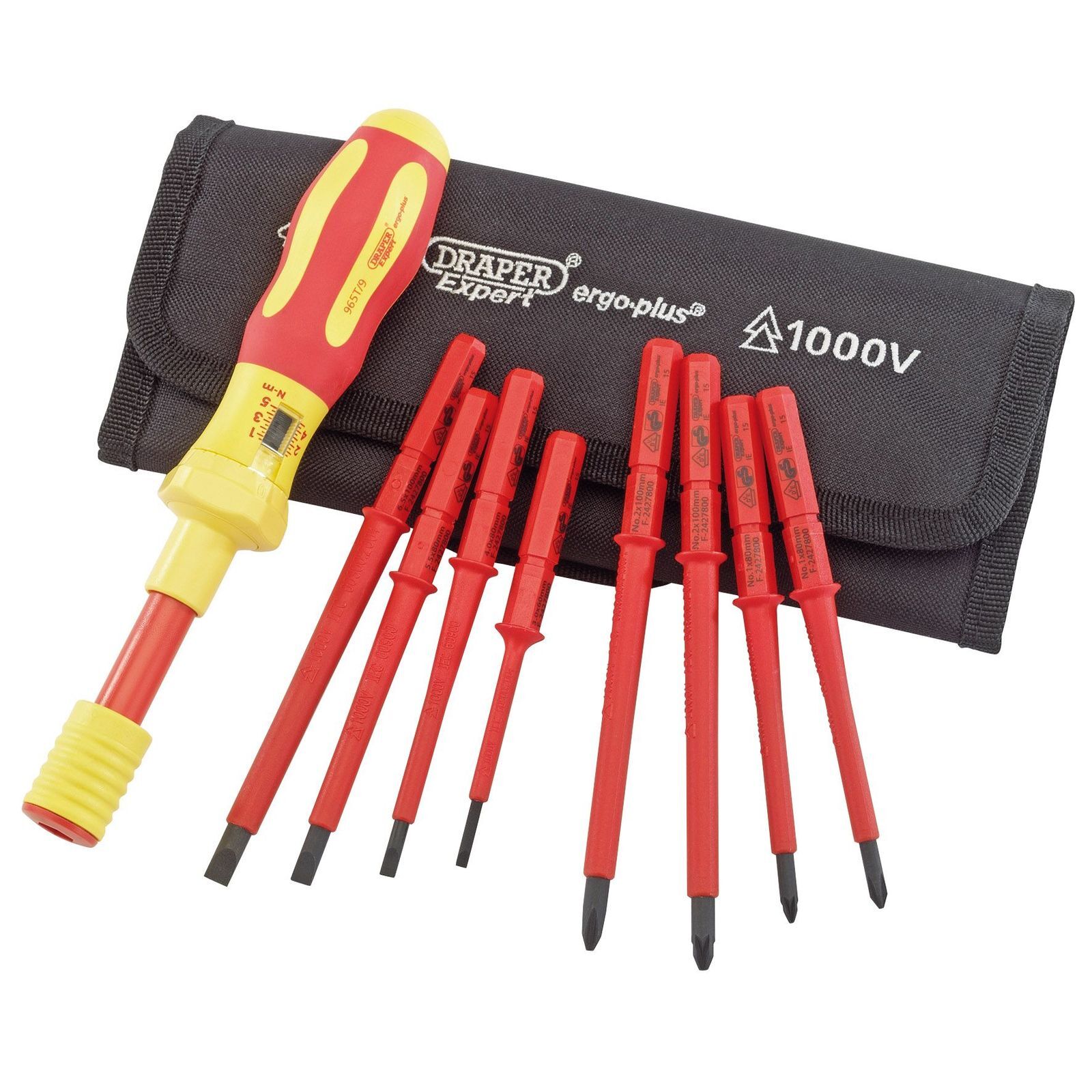 1x 9 Piece Set Draper Ergo Plus Interchangeable Vde Torque Screwdriver - 65372