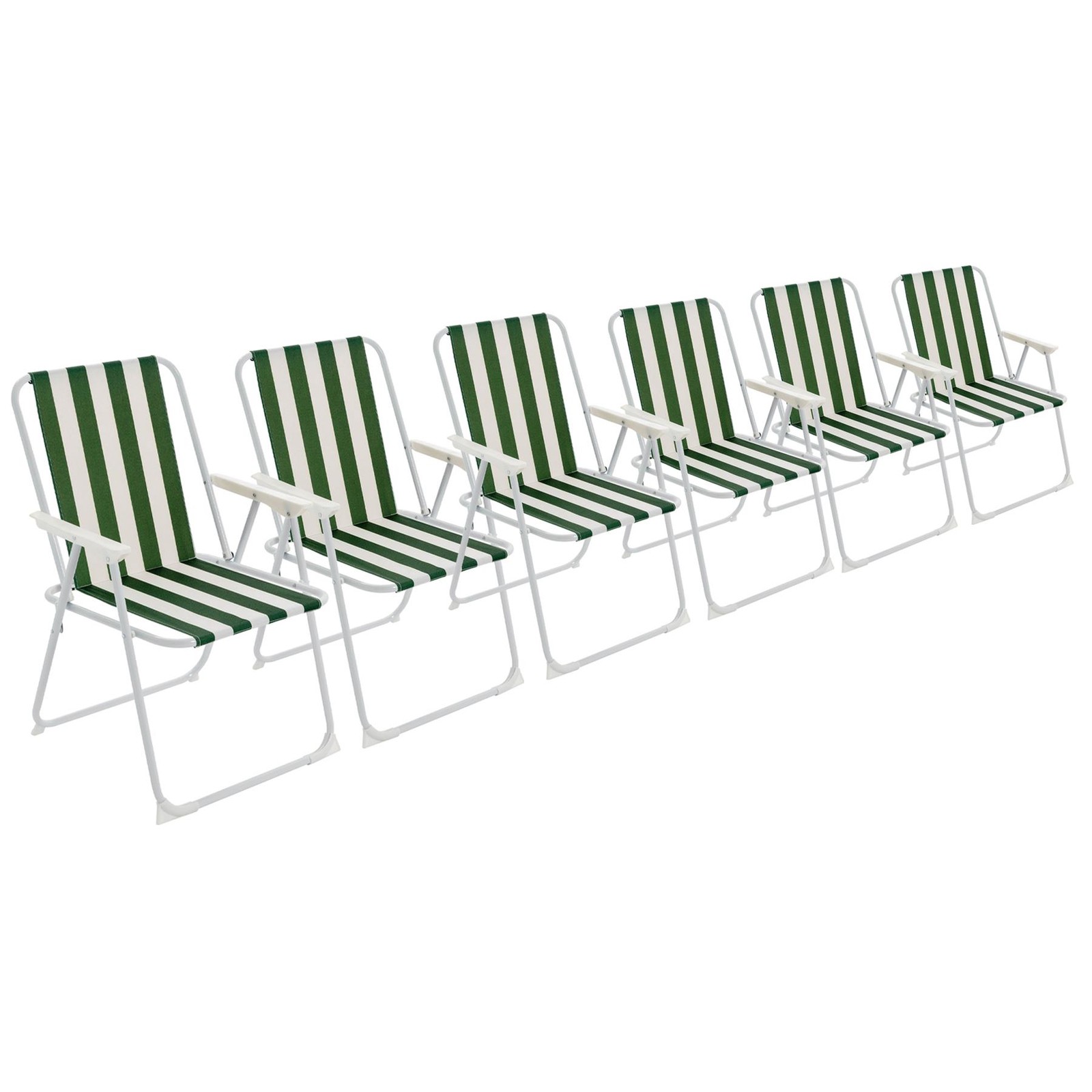 6x Folding Metal Beach Chairs Outdoor Camping Picnic Armchair Green Stripe