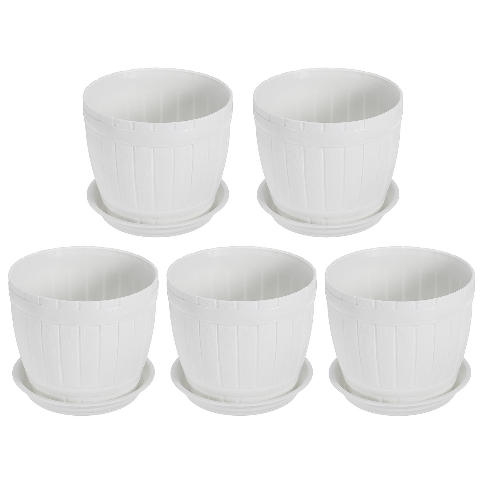 5Pcs 6 Inch Plastic Plant Flower Pots with Drainage Holes and Tray, White
