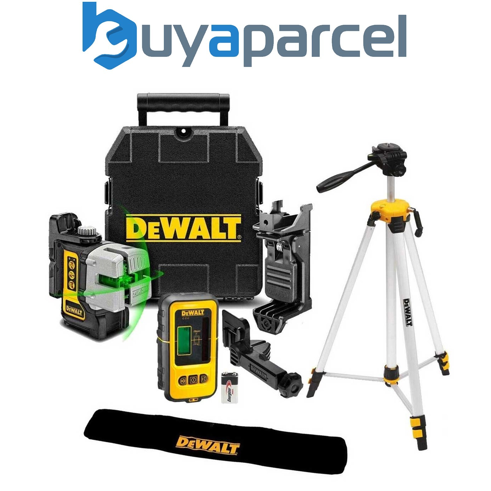 DeWalt DW089CG Green Self Levelling Multi Line Green Laser + Detector + Tripod