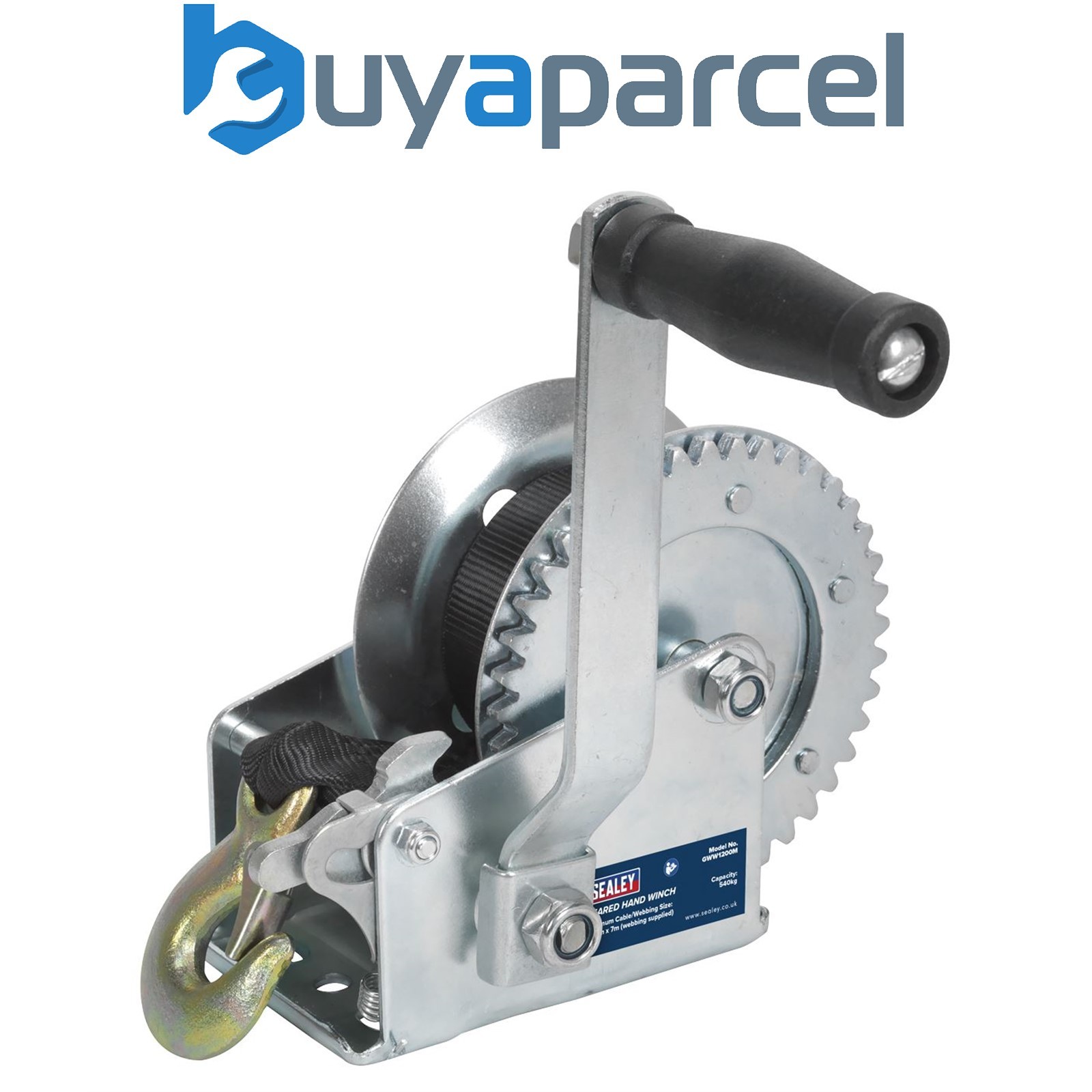 Sealey GWW1200M Geared Hand Winch with Webbing Strap 540kg Capacity