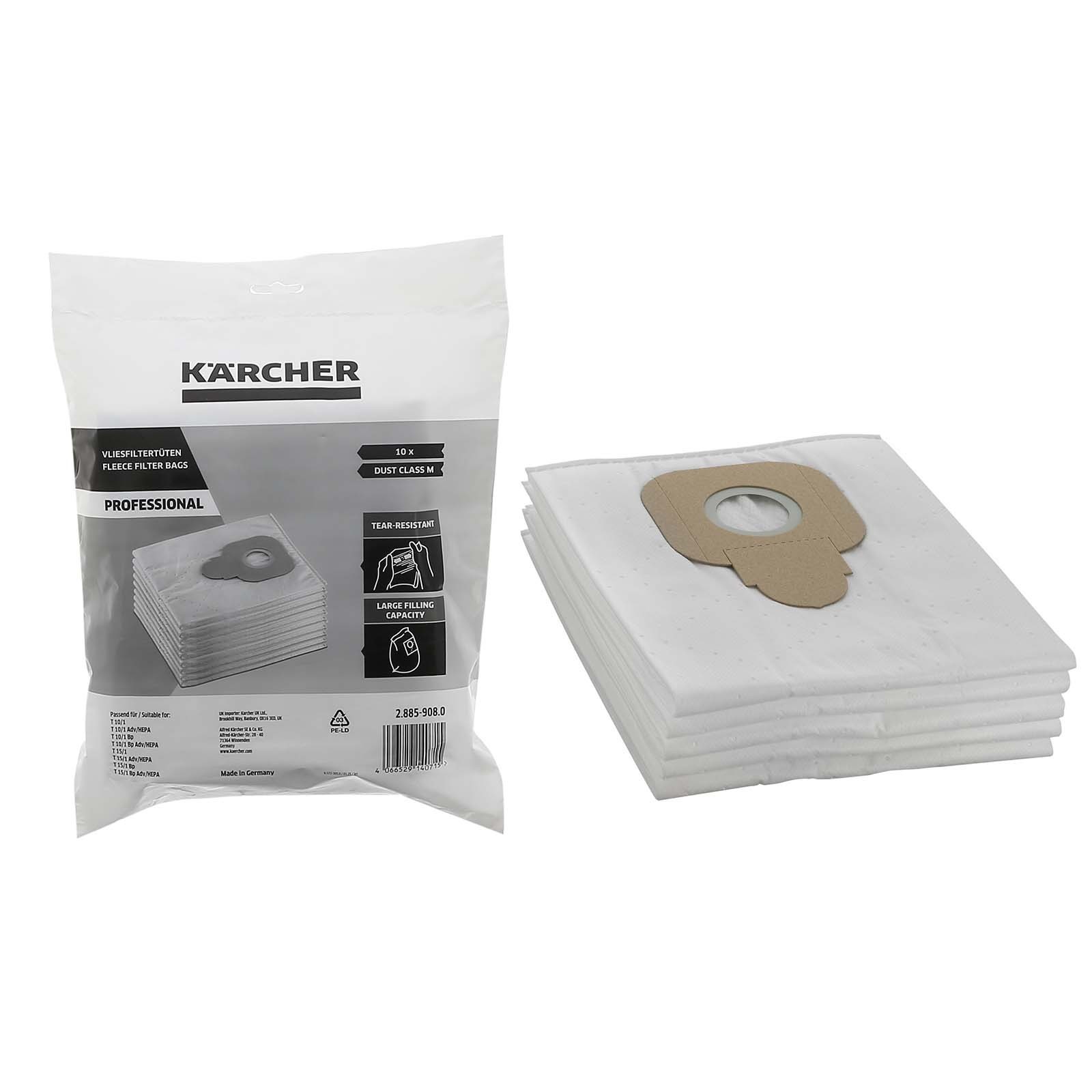 Karcher Fleece Cloth Dust Bags M Class T10/1 & T15/1 Series Vacuum Cleaners x10