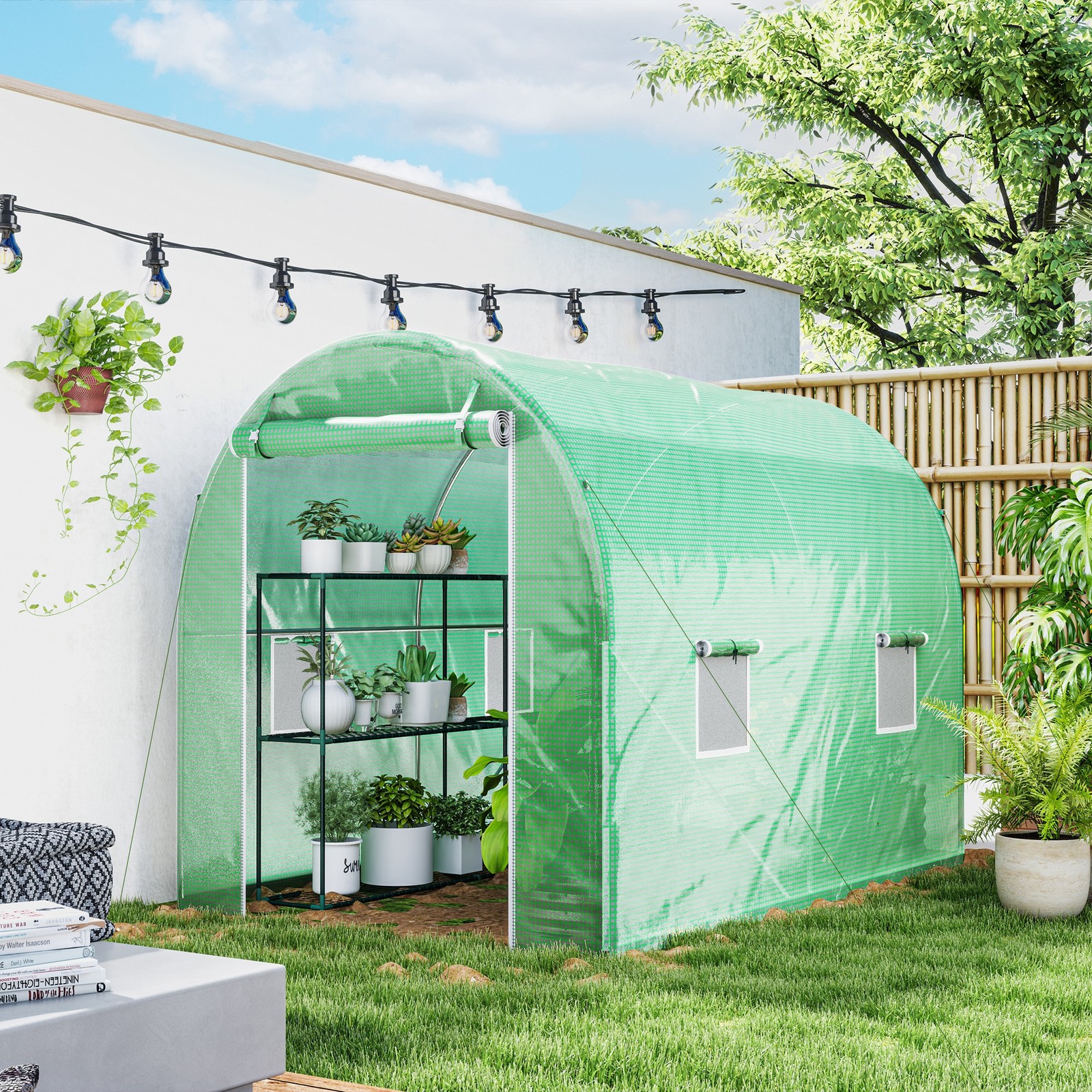 Polytunnel Greenhouse Flower Walk-in Shed Grow Steel with Zipped Door 3 x 2 m