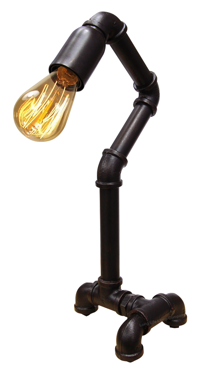 Vintage Industrial Rustic Steel Water Pipe Style Bedside Table Desk Lamp T1009
