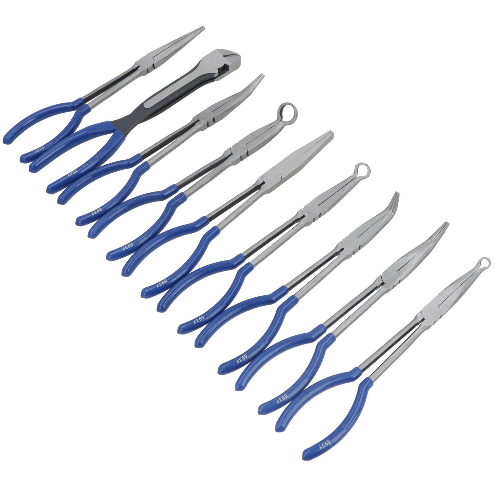 9pc Long Reach Assorted Plier Set Hose Long Nose Flat Cutting Pliers 11 In Long