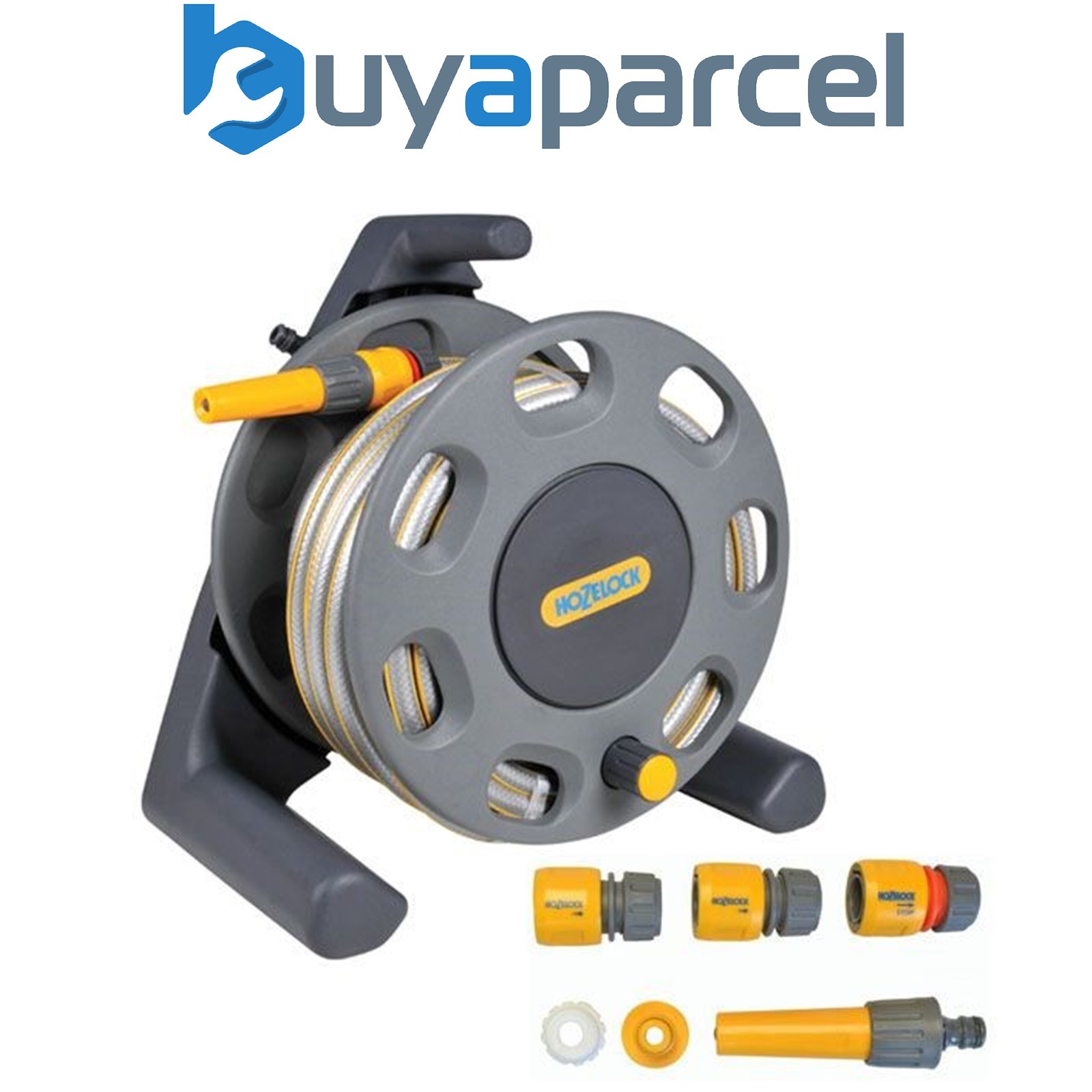 Hozelock Compact Reel & 25m Multi Purpose Garden Hose & Nozzle Connectors 2412