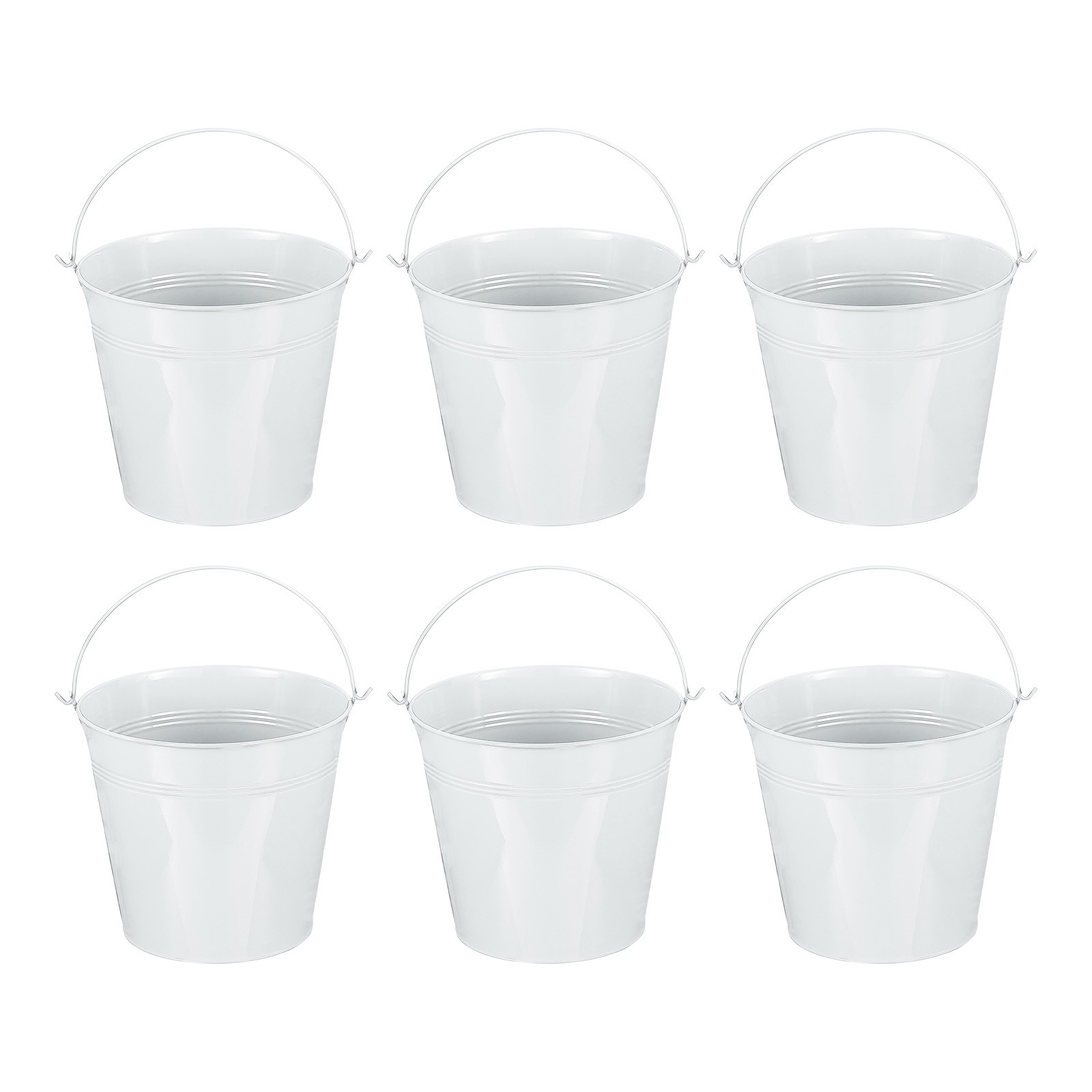 6 Pcs 7"x6.4" Small Metal Buckets with Handle Mini Galvanized Bucket White