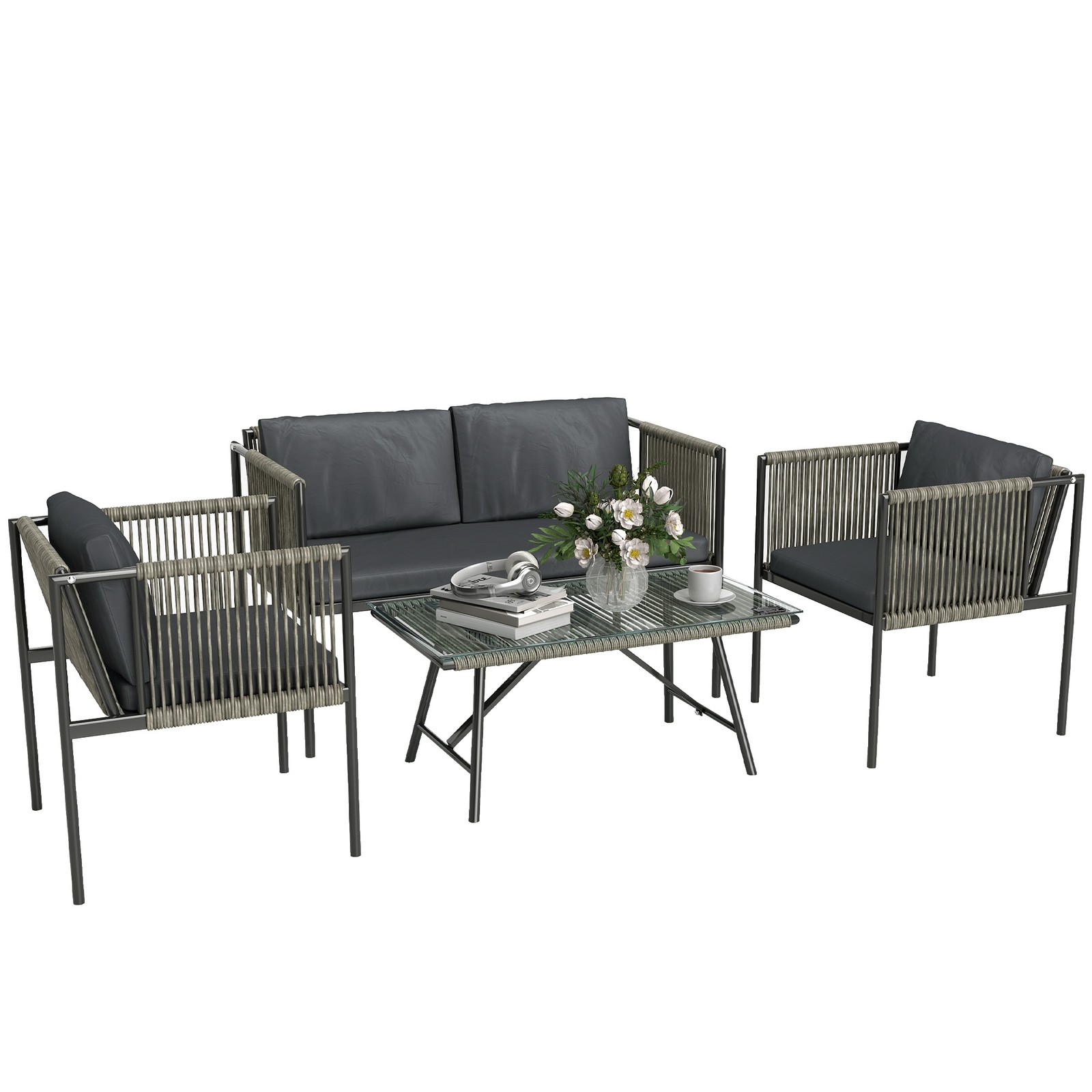 Outsunny Wicker Furniture Set with Coffee Table, Refurbished
