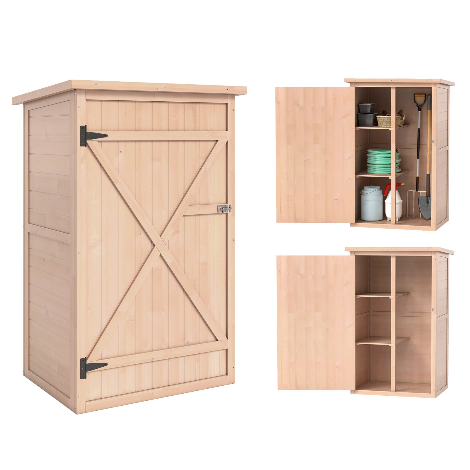 Outsunny Garden Shed Outdoor Tool Storage w/ 2 Shelve 75 x 56 x115cm Natural