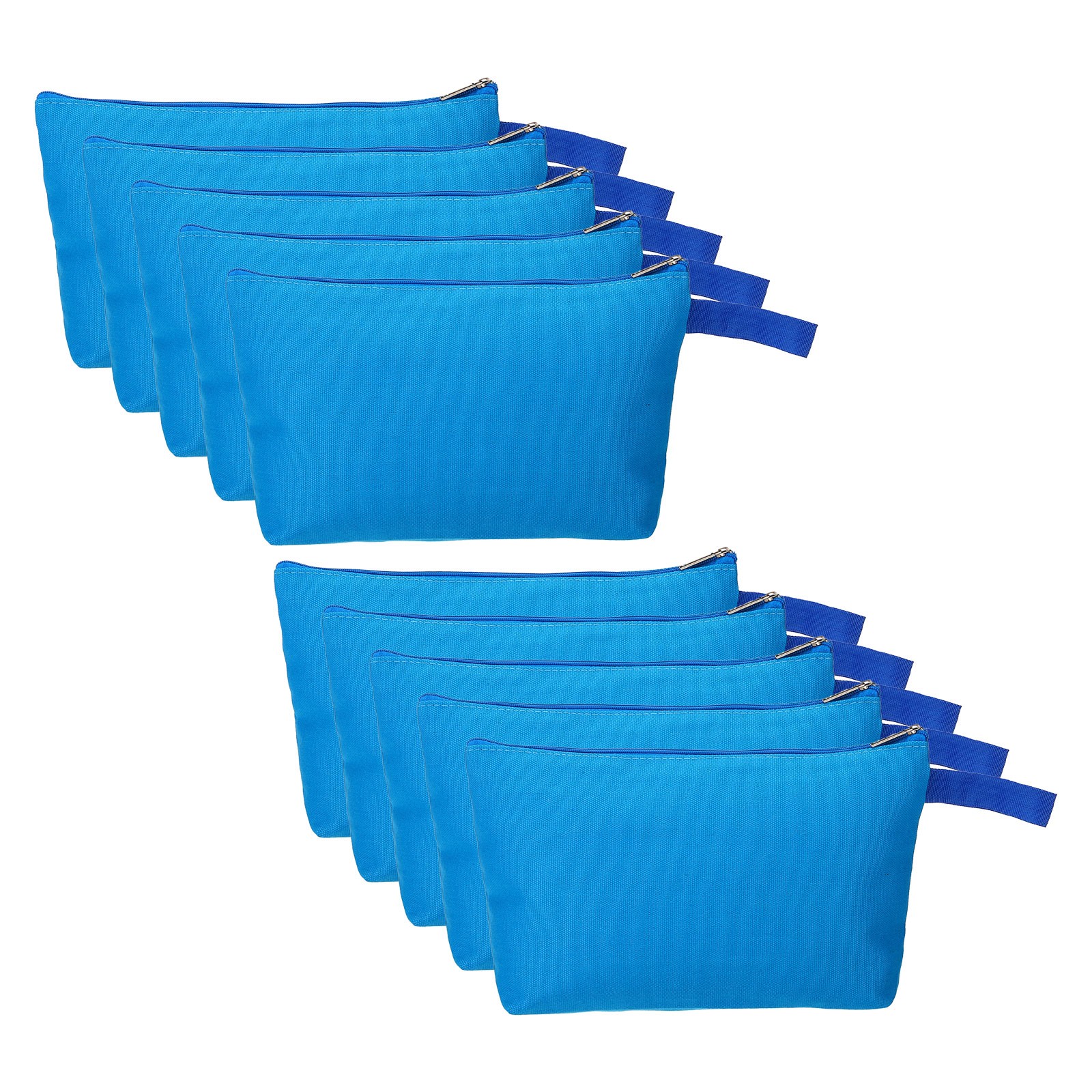 10.2 x 5.5" Canvas Makeup Bags with Strap, 10 Pcs Cosmetic Toiletry Pouch, Blue