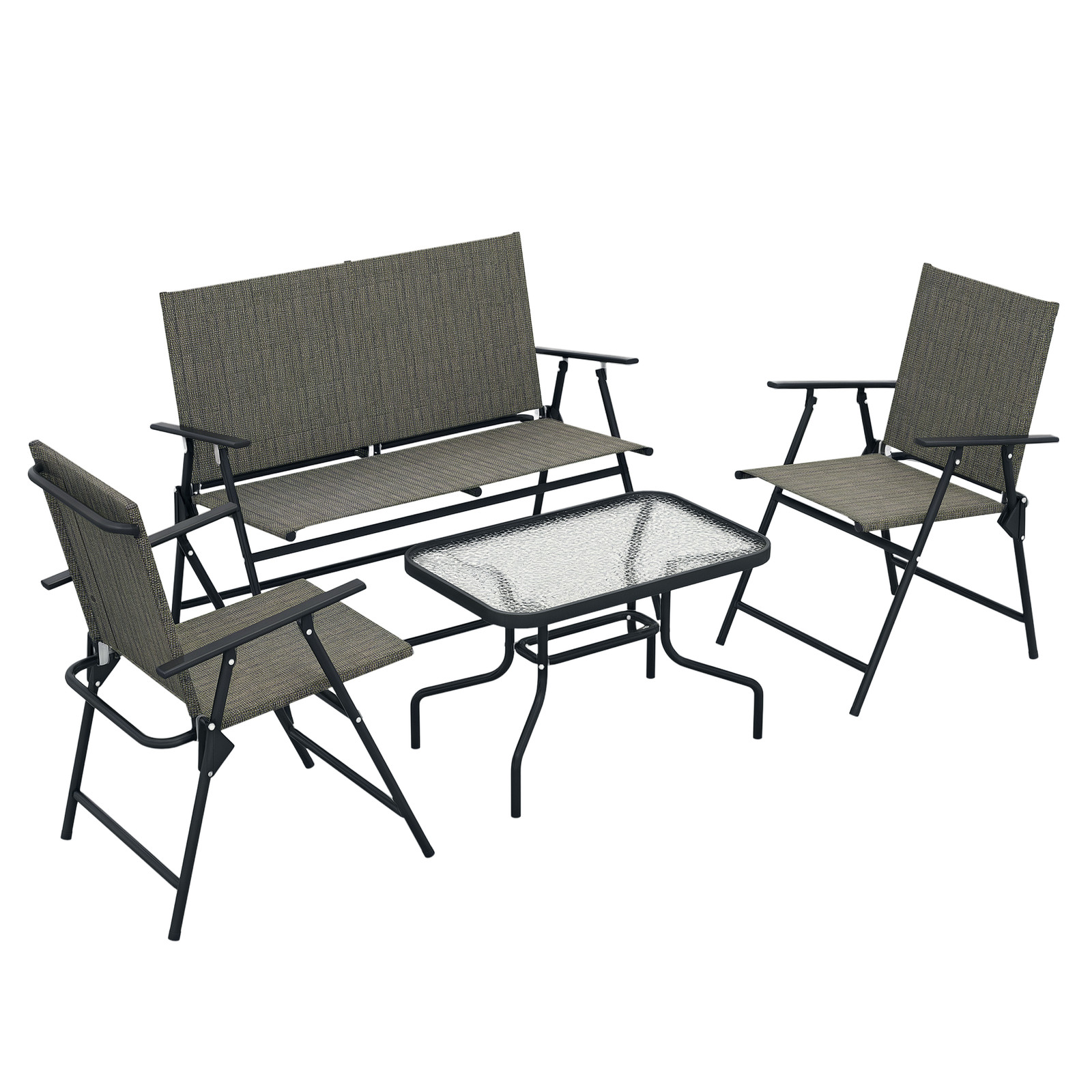 Outsunny Patio Furniture Set, Garden Set w/ Table, Foldable Chairs, a Loveseat
