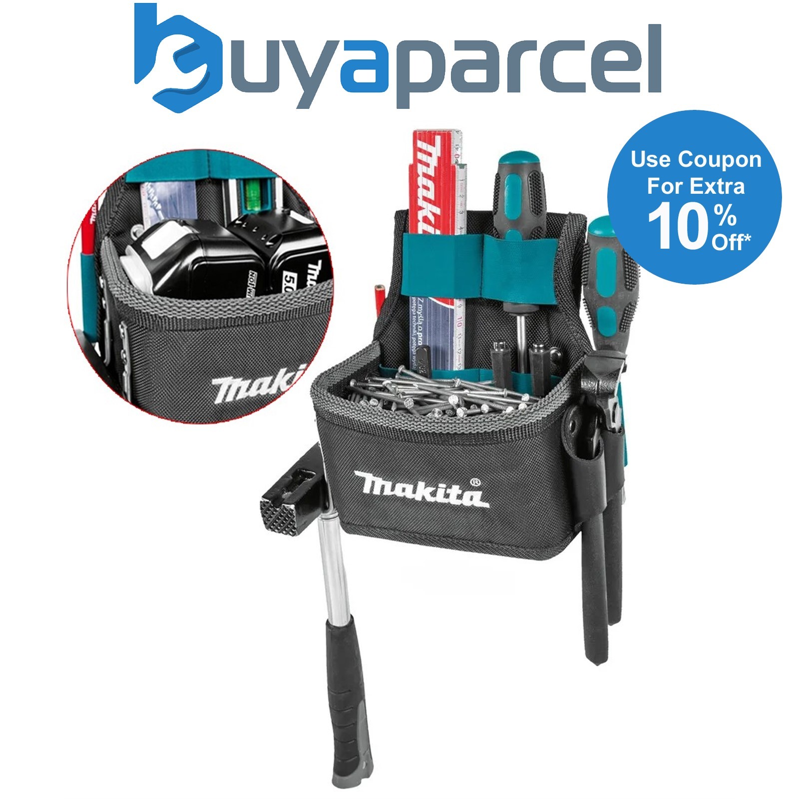 Makita E-15257 Square Riveted Screw Nails Pouch Hammer 2 x Battery Holder BL1850