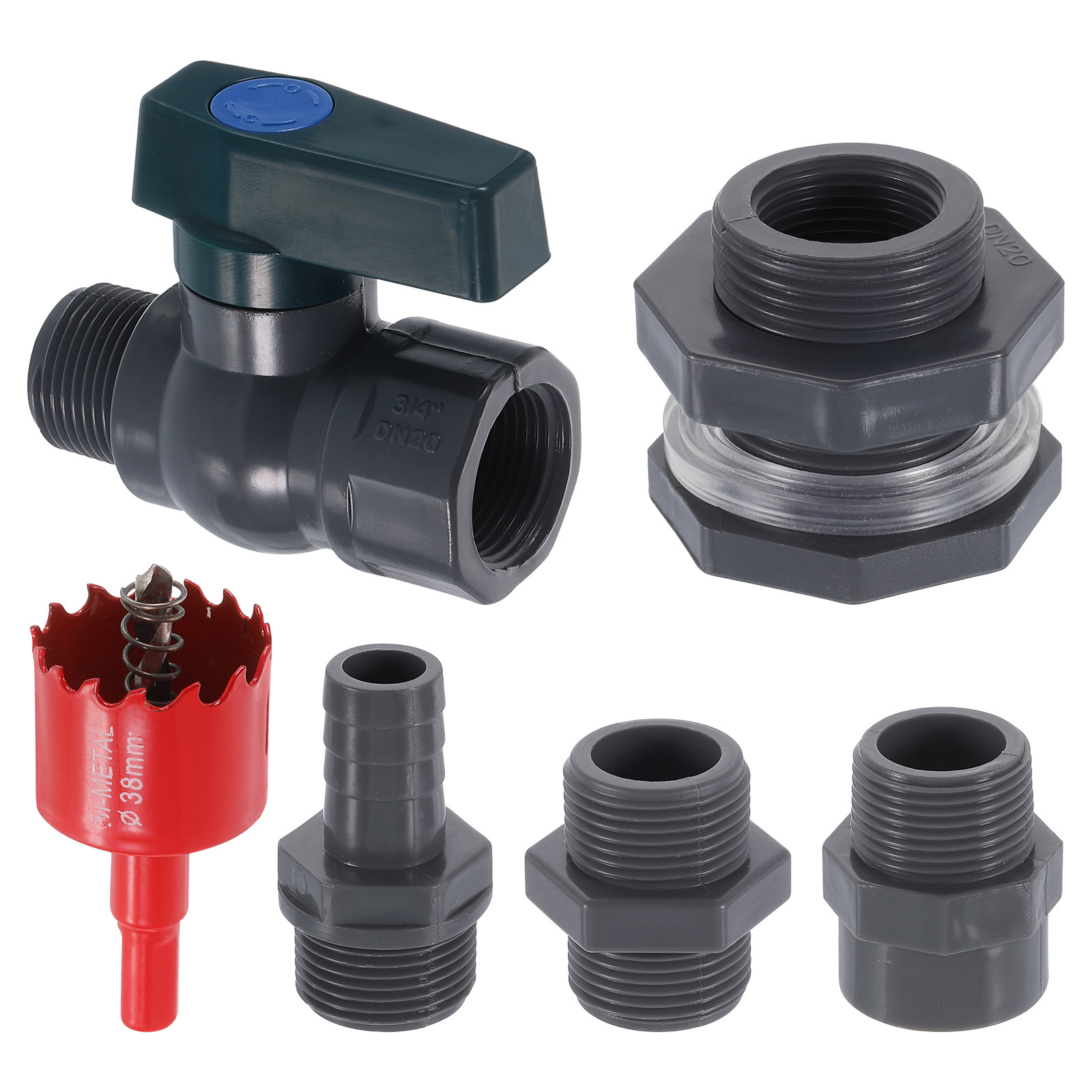 1 Set Rain Barrel Faucet Kit, 3/4" Rain Barrel Spigot with Adapter & Hole Opener