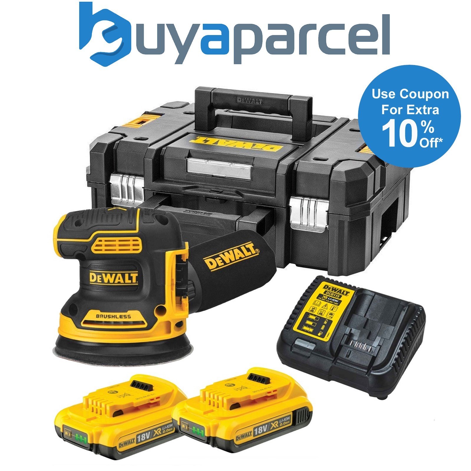 Dewalt DCW210D2 Cordless Brushless 18v XR Random Orbital Sander 125mm - 2x 2.0ah