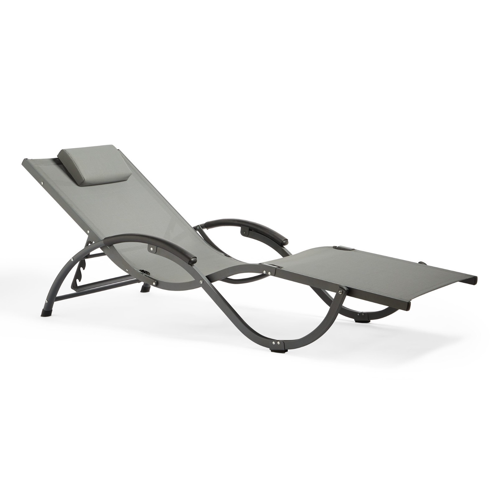 Grey Folding Sunlounger, Outdoor Textilene Recliner Sun Lounger, Vonhaus