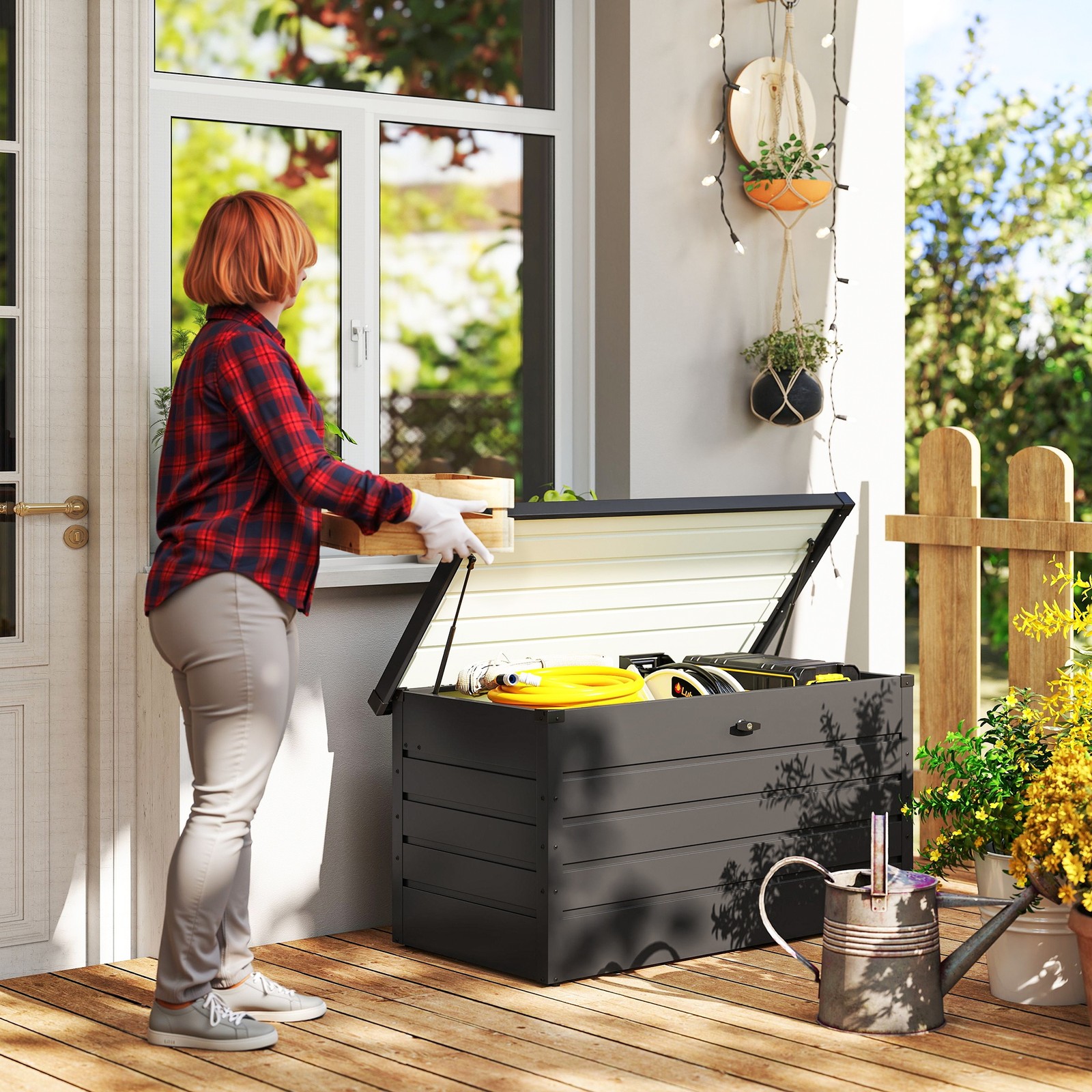 311L Garden Storage Box, Large Lockable Storage Box for Tools, Cushions