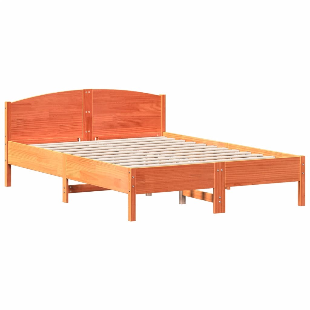 Bed Frame with Headboard Base Wax Brown 160x200 cm Solid Wood Pine vidaXL